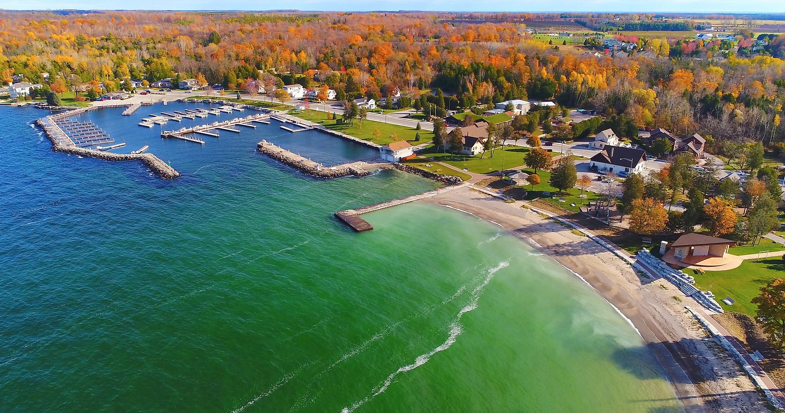 Scenic Autumn harbor at Sister Bay Wisconsin