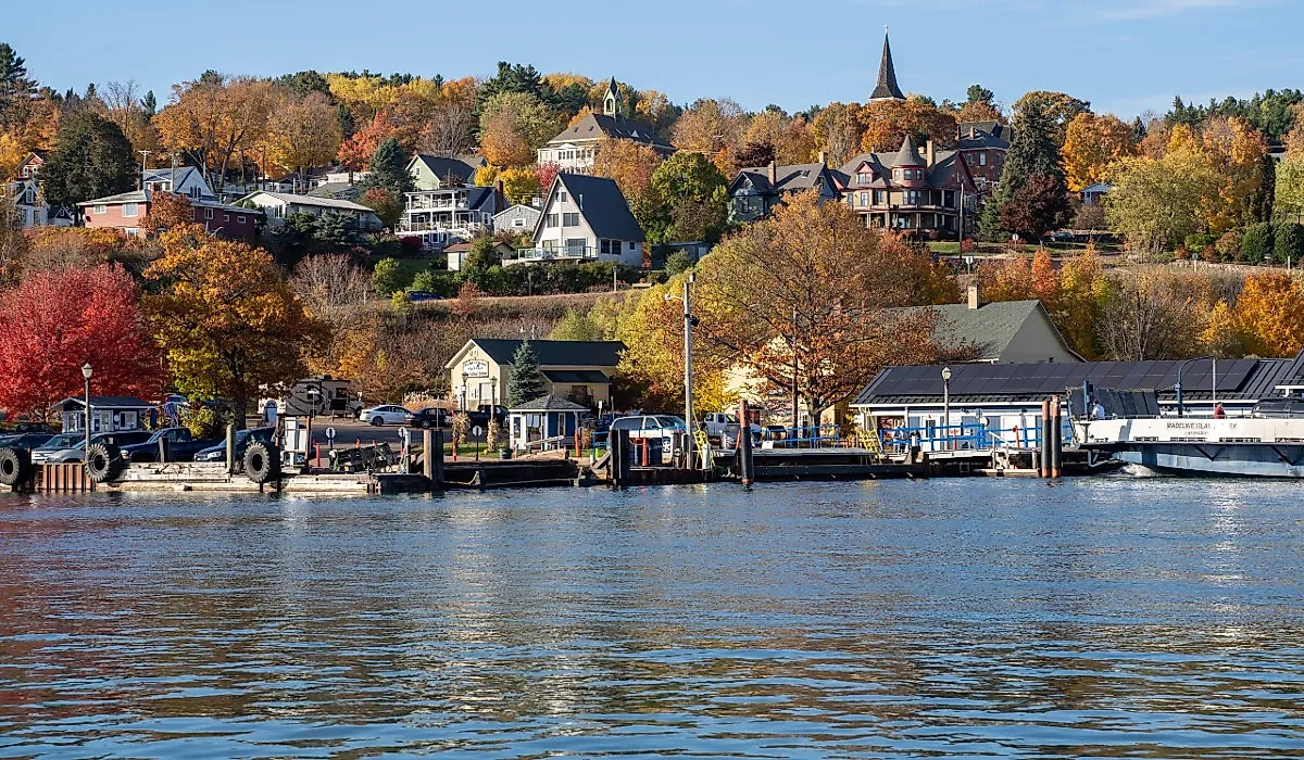 Cityscape view of Bayfield, Wisconsin, as seen from the shores of Lake Superior.