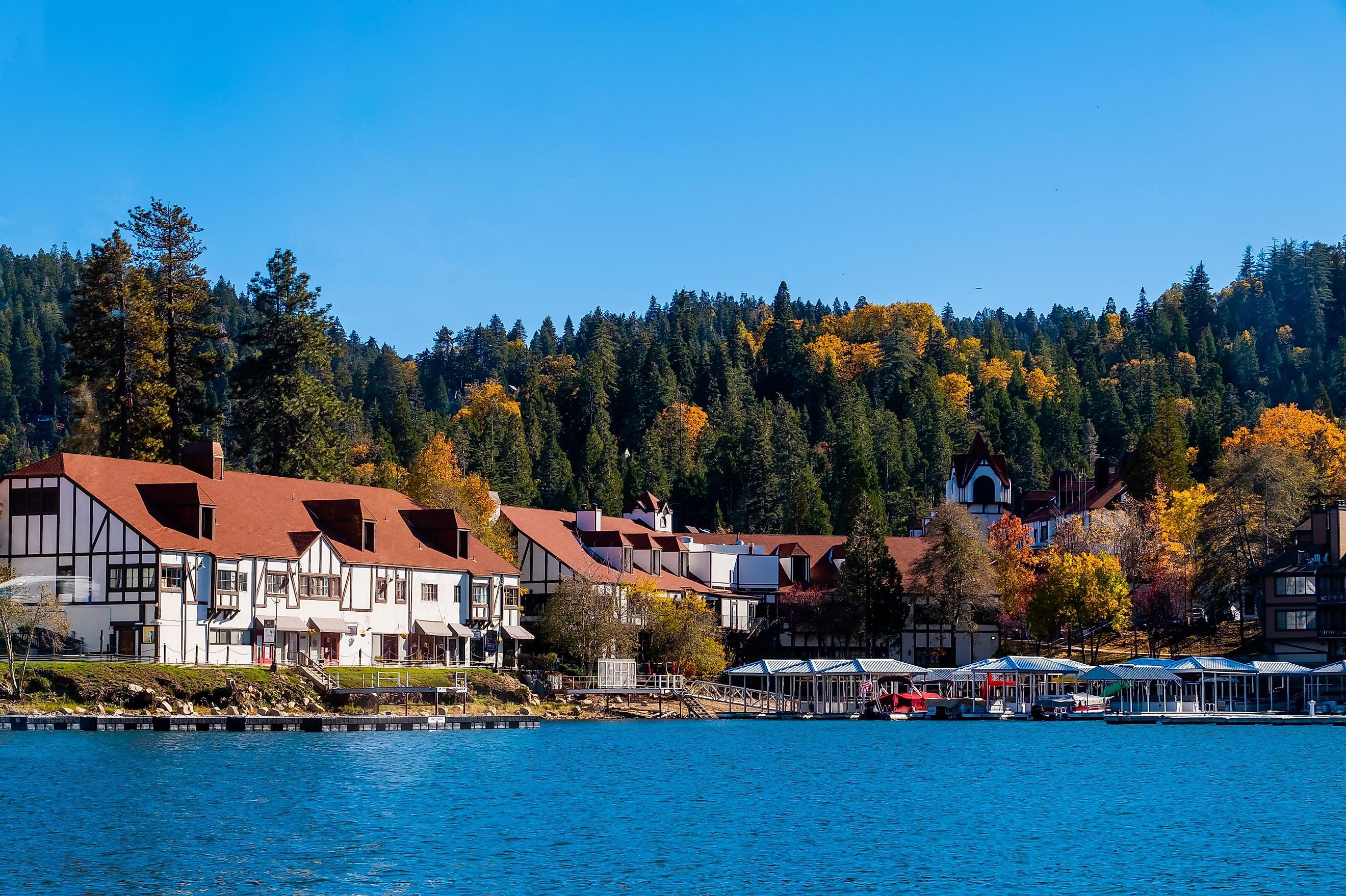 View of Lake Arrowhead, autumn season California, USA