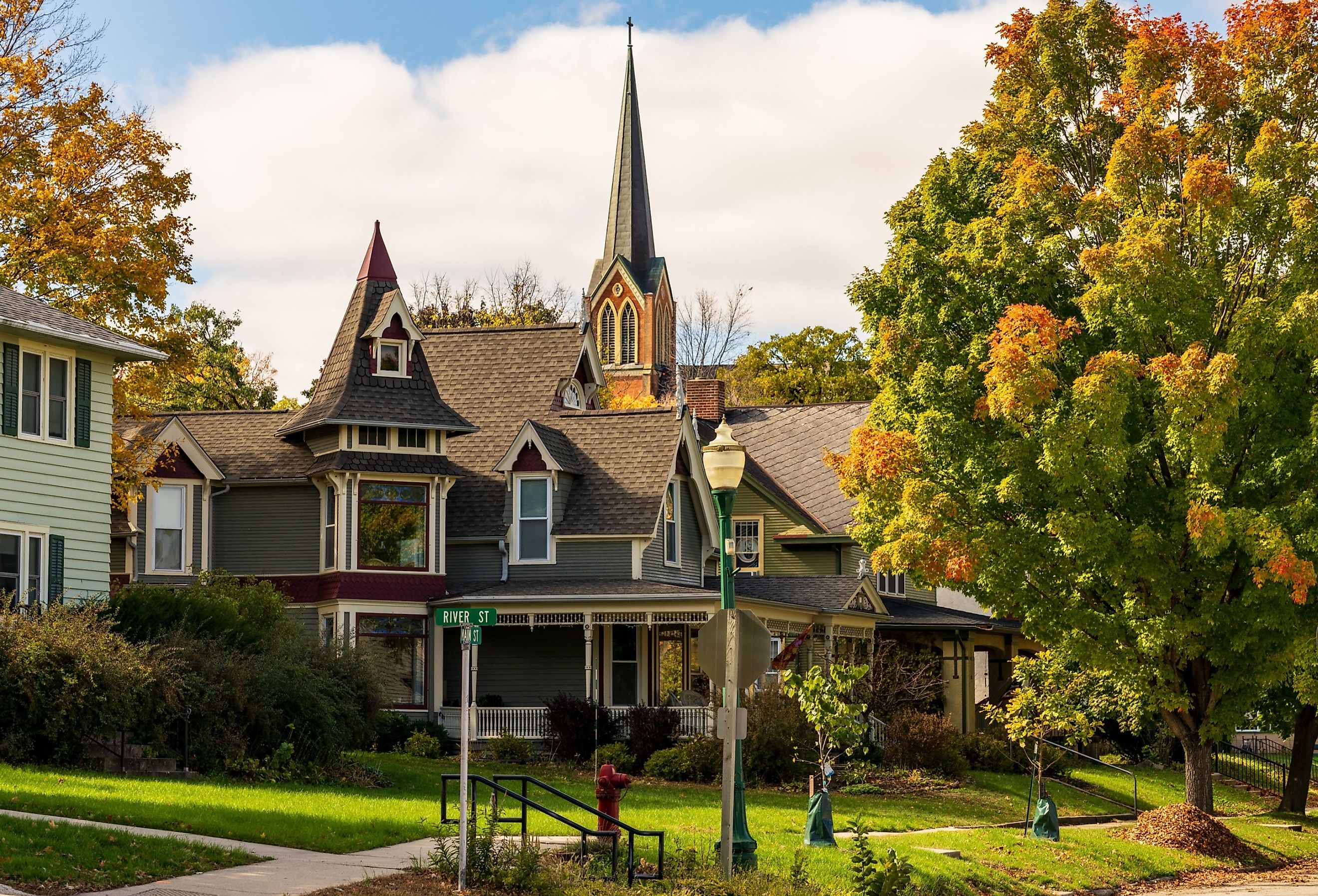 Ornate Victorian properties on Main Street in Decorah, Iowa.