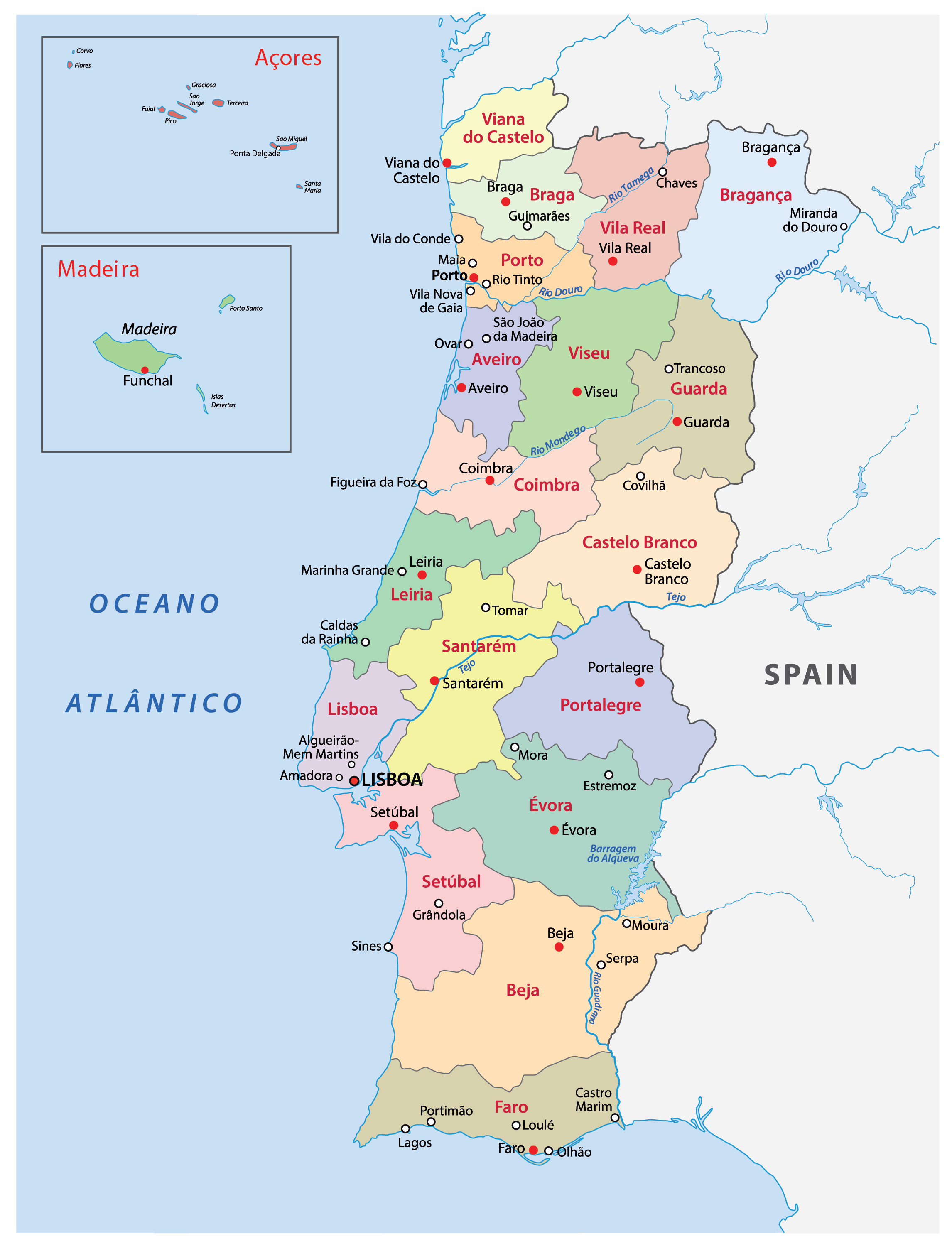 Map of the Algarve Region in Portugal