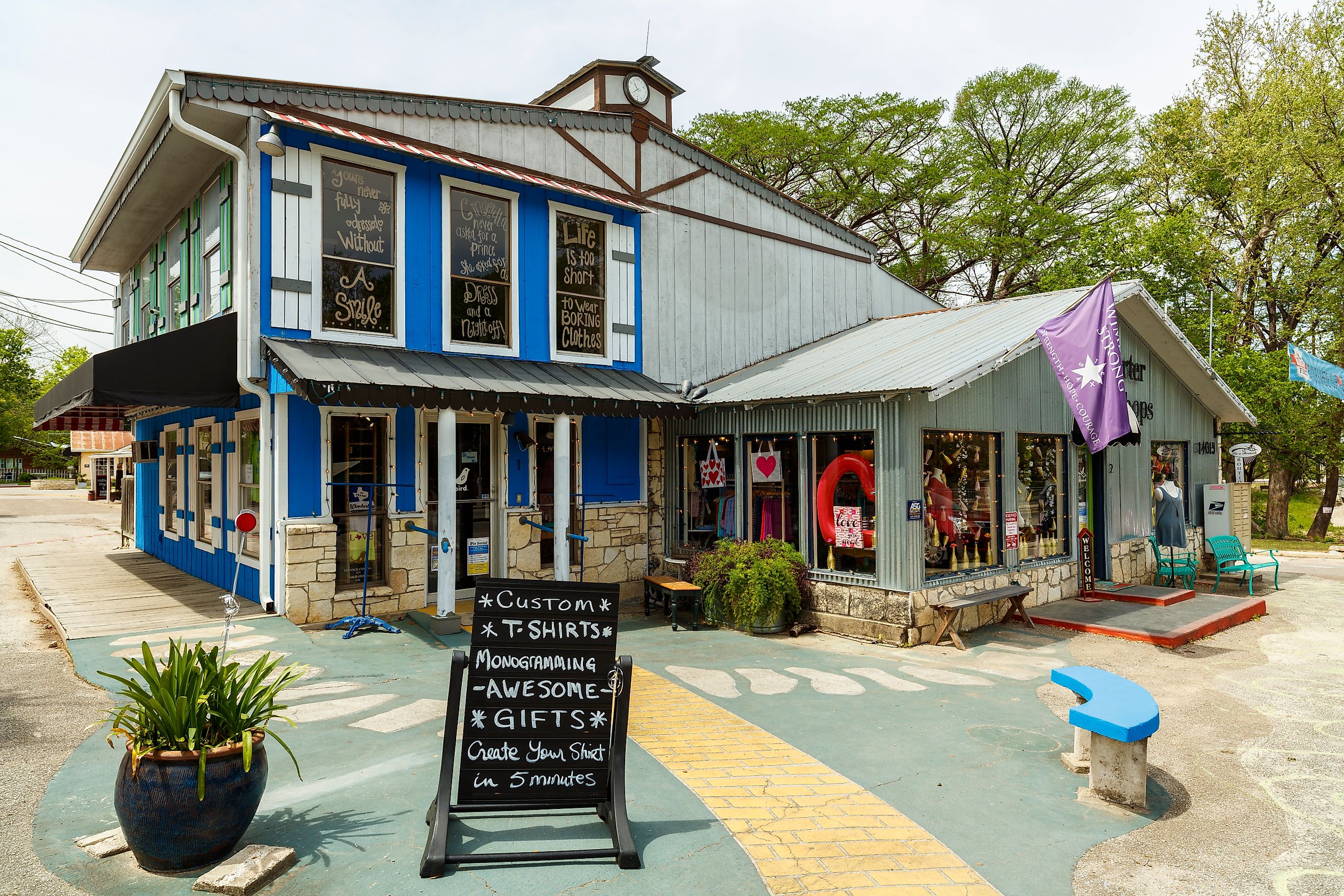 Wimberley, Texas: Colorful gift shop in the downtown area of this popular and small Texas Hill Country town located in Hays County in scenic central Texas.