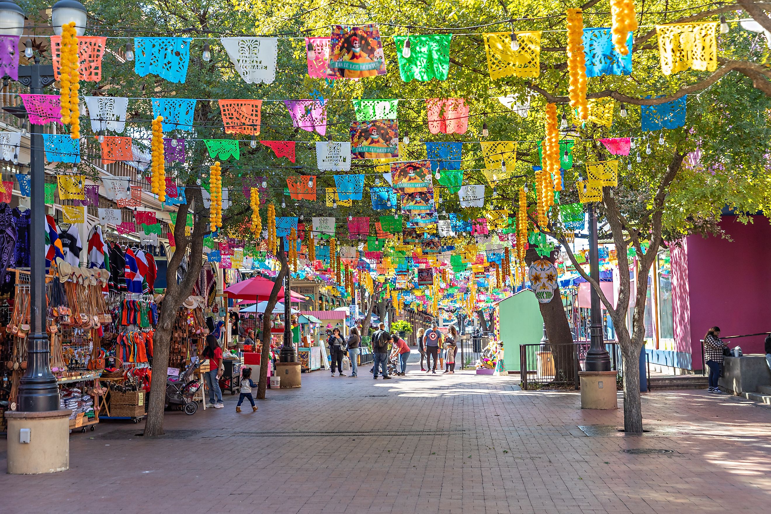 Mexican Market Square Paper Decorations San Antonio, Texas. Editorial credit: travelview / Shutterstock.com