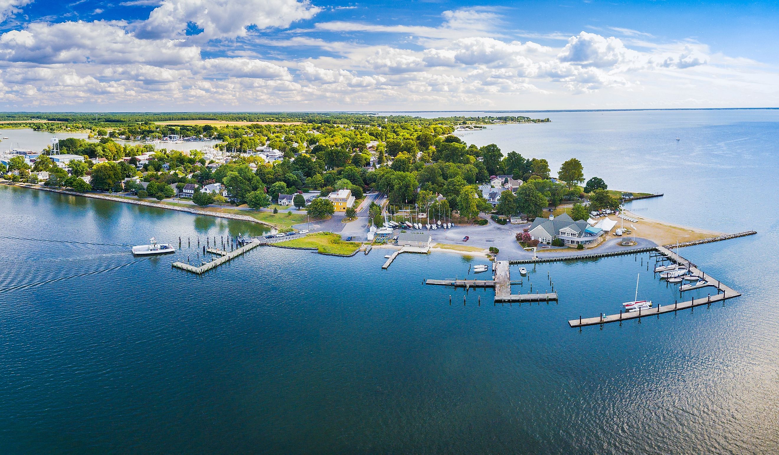 Aerial panoramic view of Oxford, Maryland.