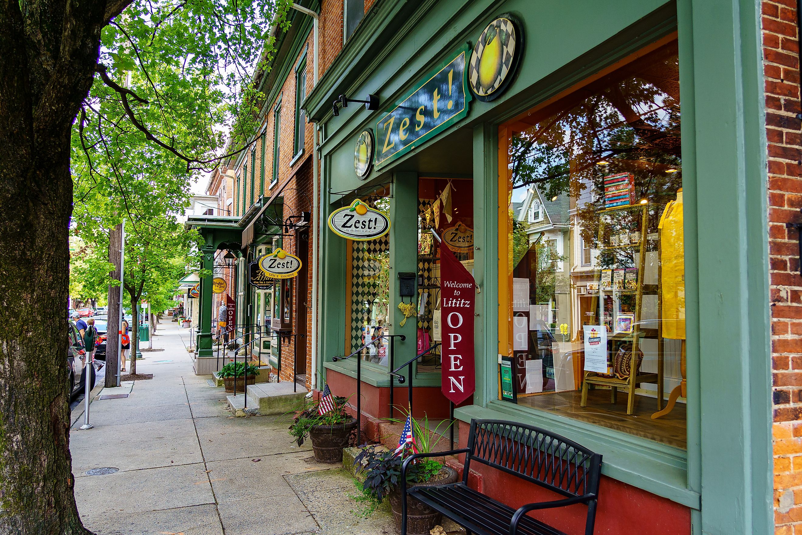 Named the Coolest small town in America, Lititz features small shops and restaurants in its downtown area, via George Sheldon / Shutterstock.com