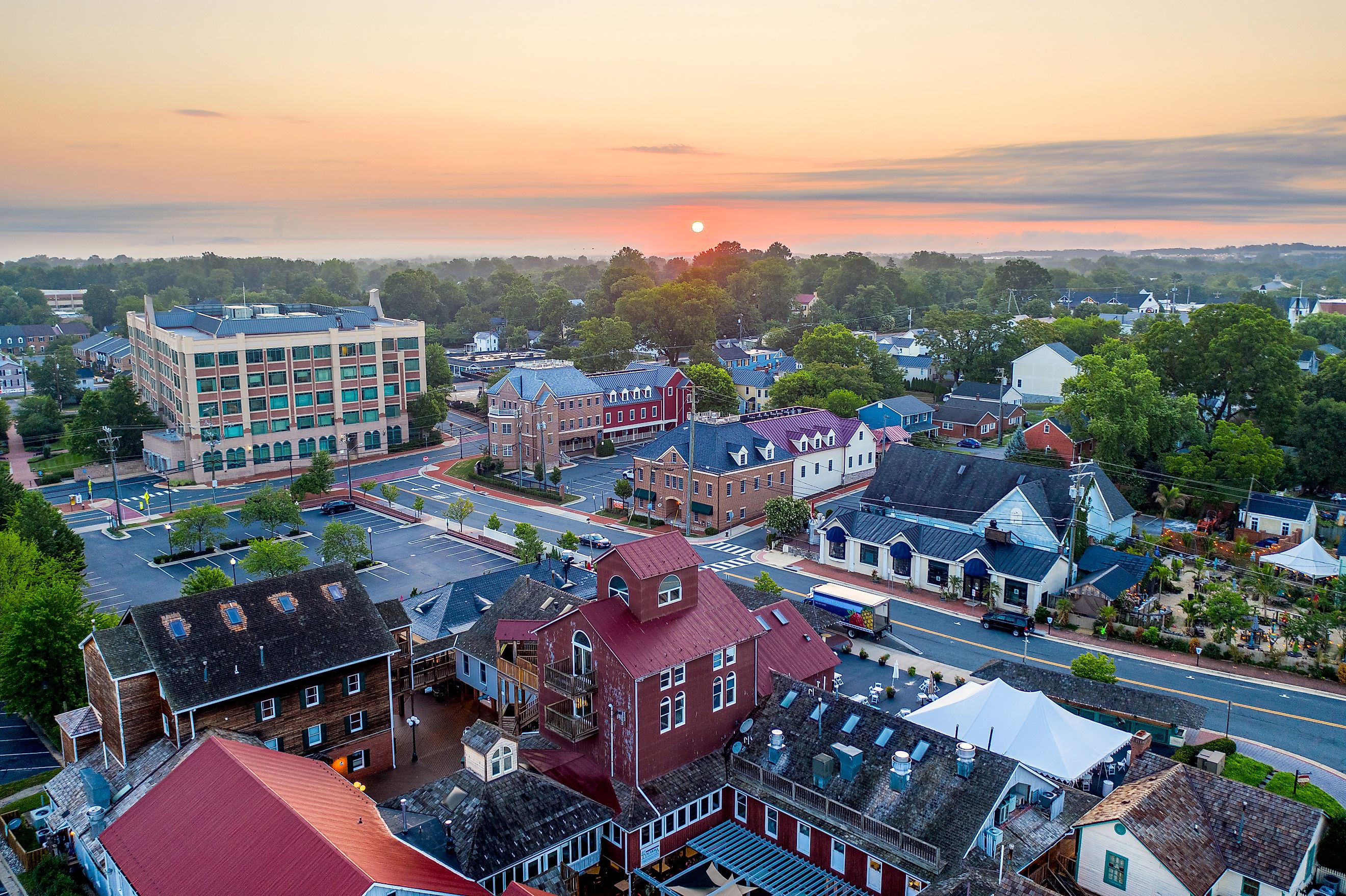 An aerial view of Market Station in Leesburg, Virginia