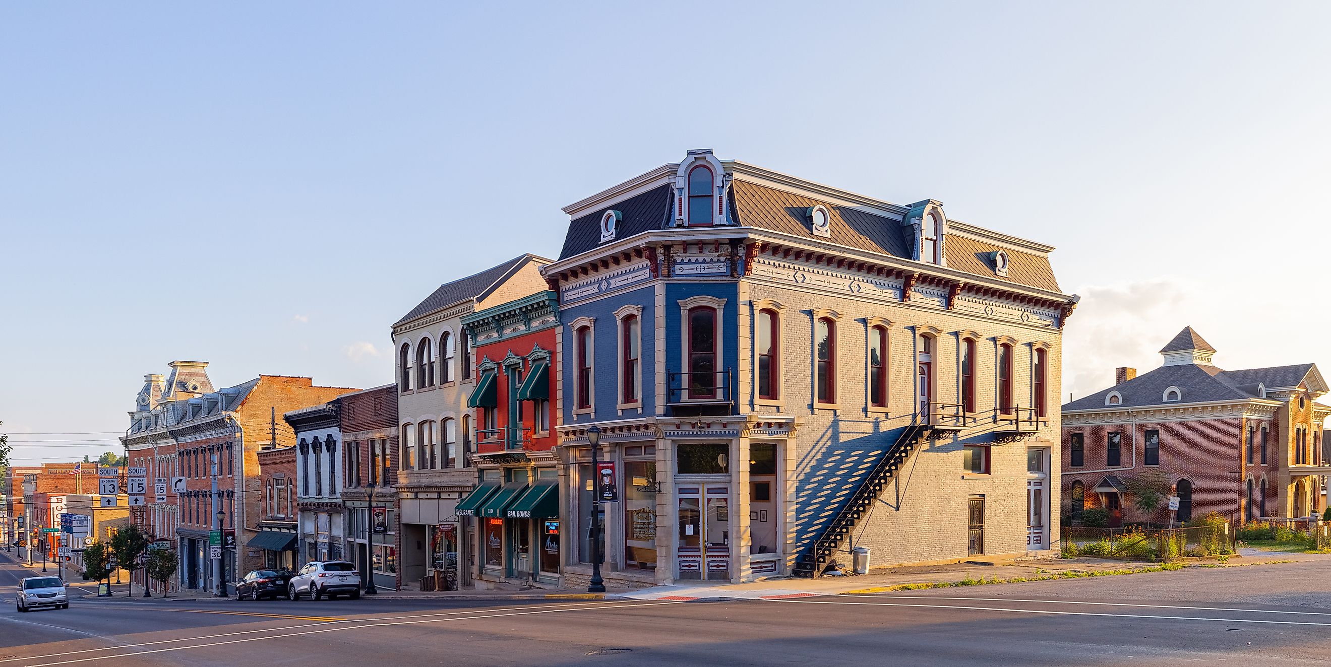 View of the business district on Wabash Street in Wabash, Indiana. Editorial credit: Roberto Galan / Shutterstock.com