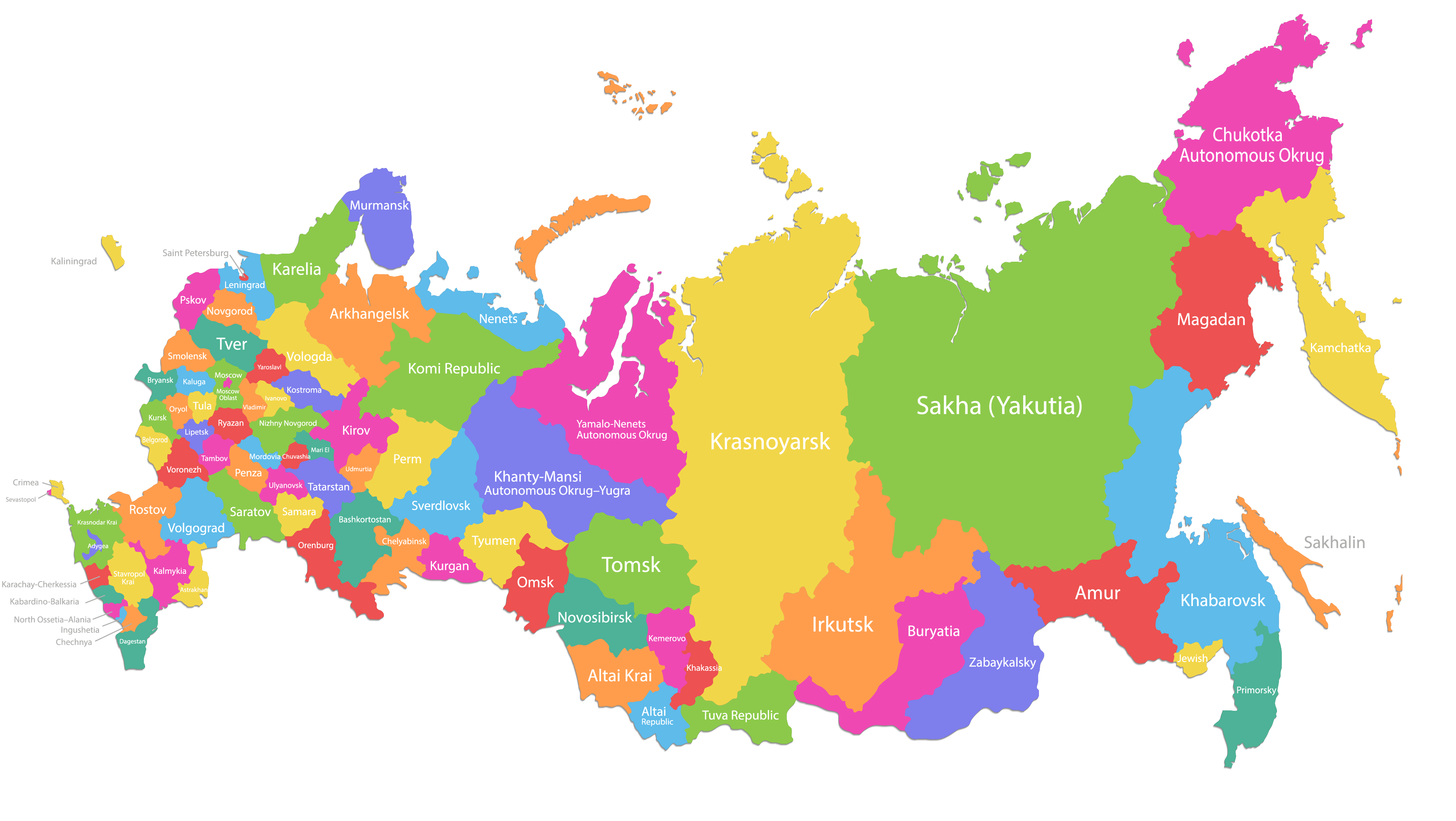 Bản đồ nước Nga (Map of Russia, Карта России, 俄罗斯地图)