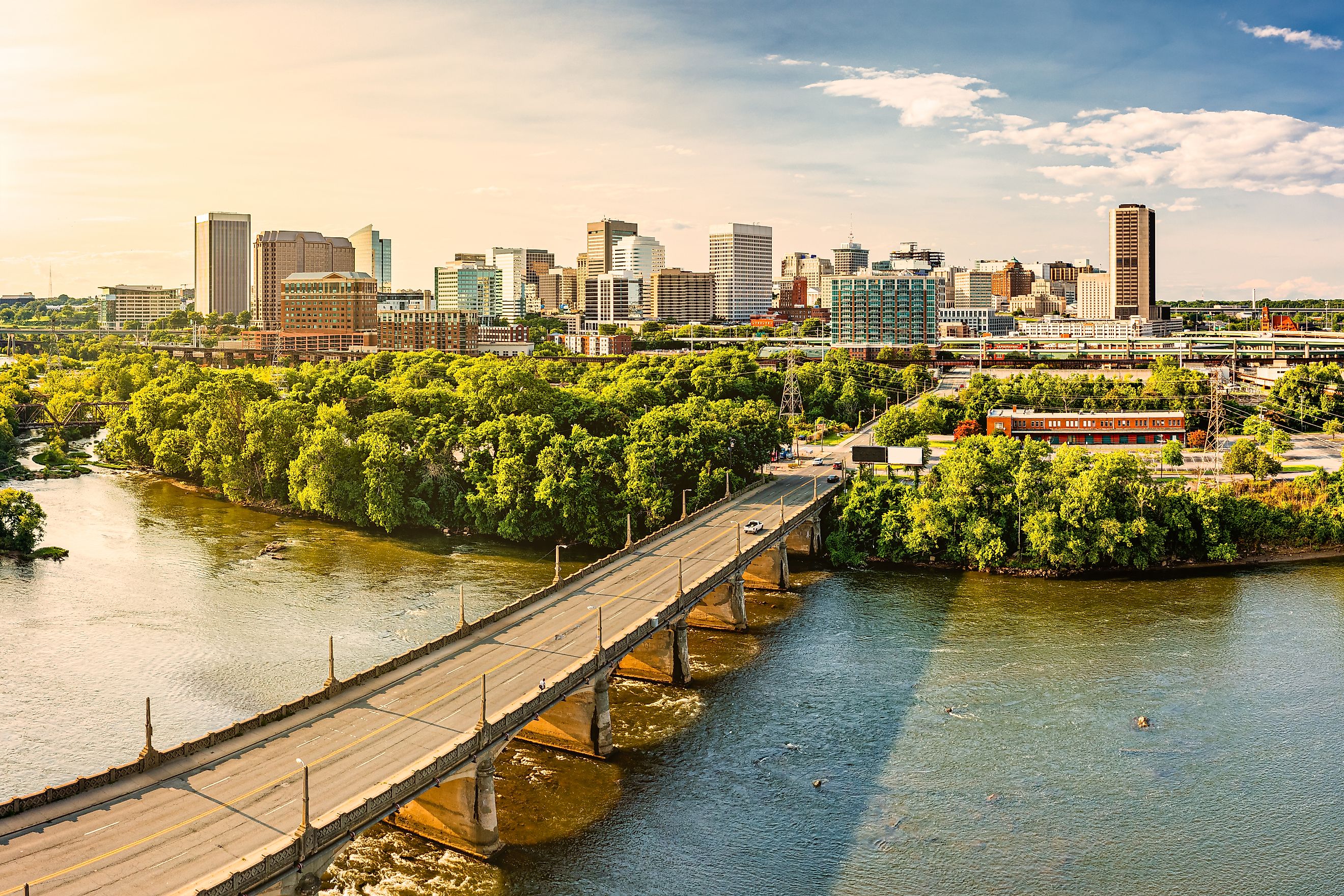 The Mayo Bridge along the James River in Richmond, Virginia.