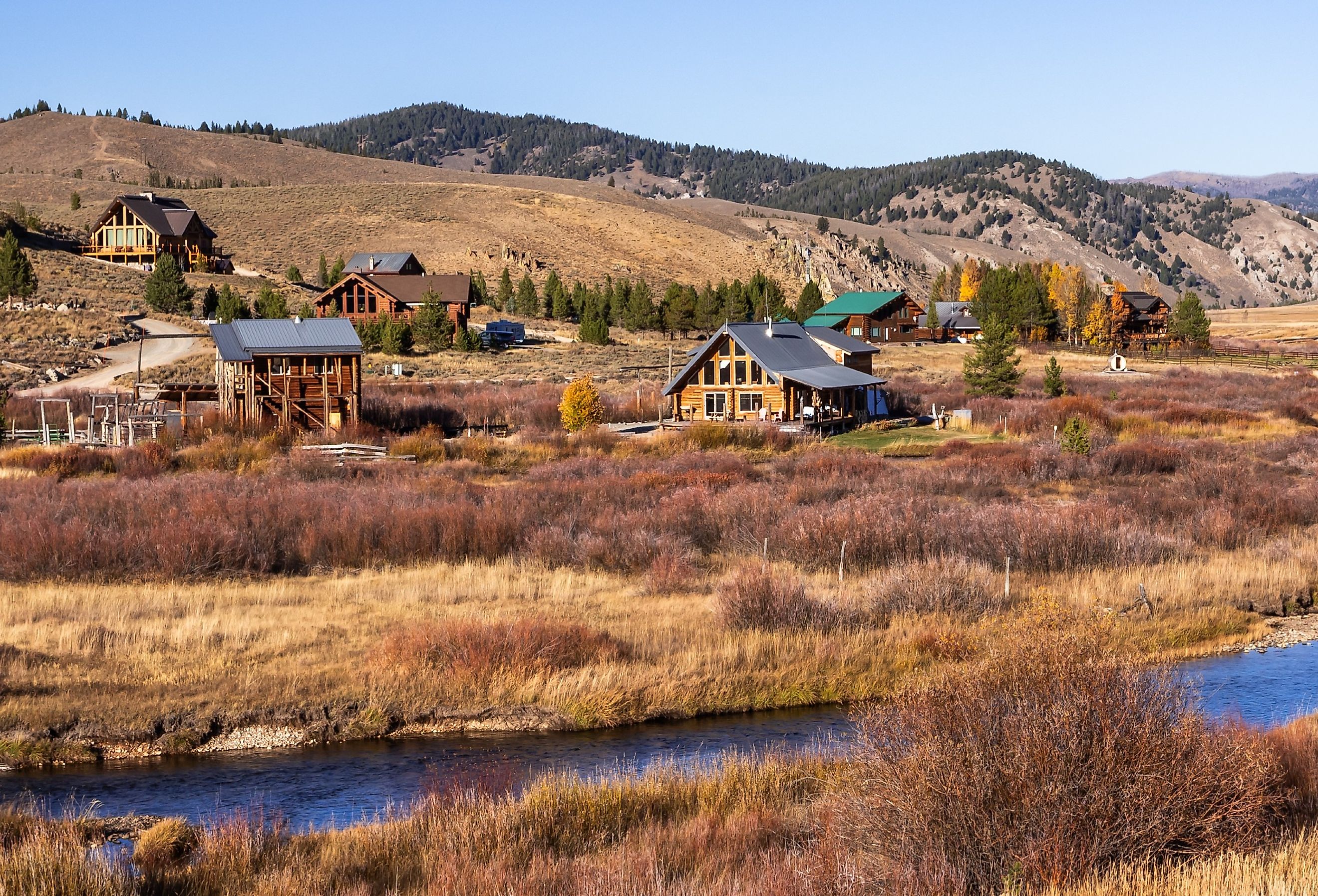 Buildings in Stanley, Idaho, in autumn.