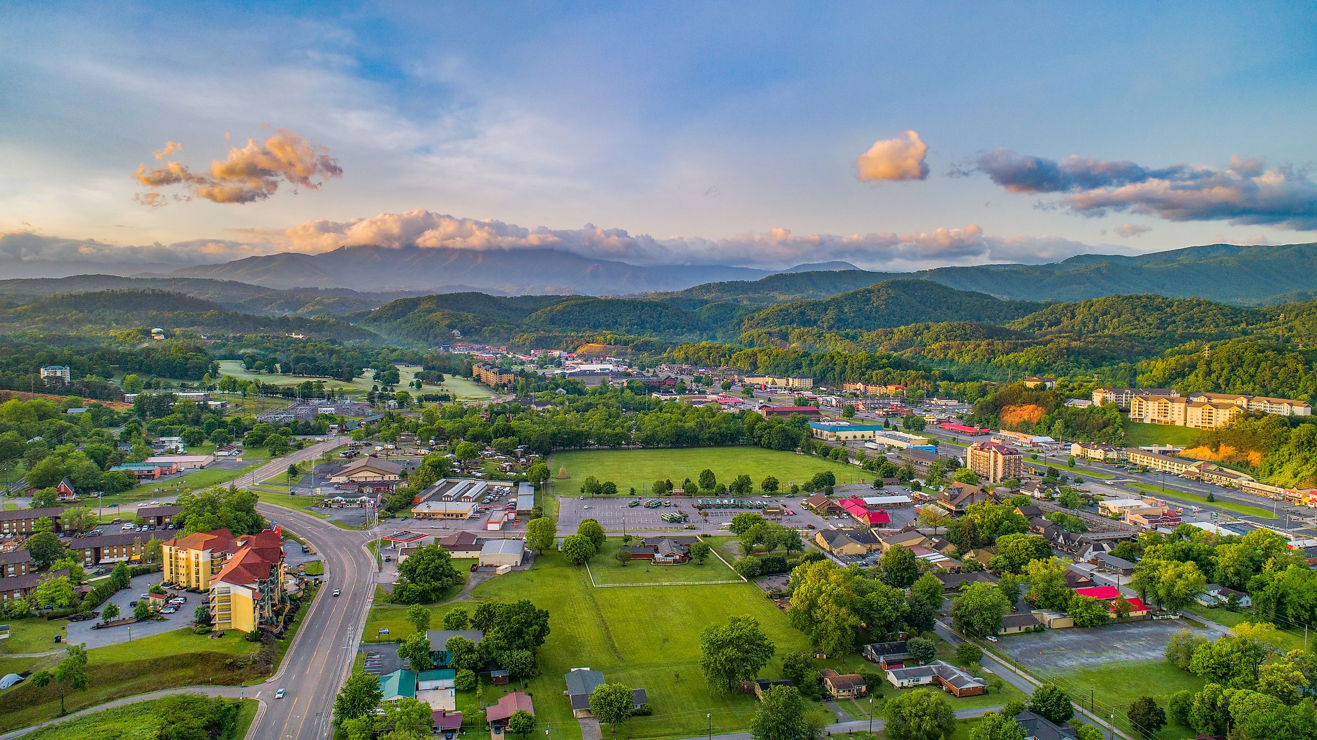 Aerial view of Pigeon Forge, Tennessee.