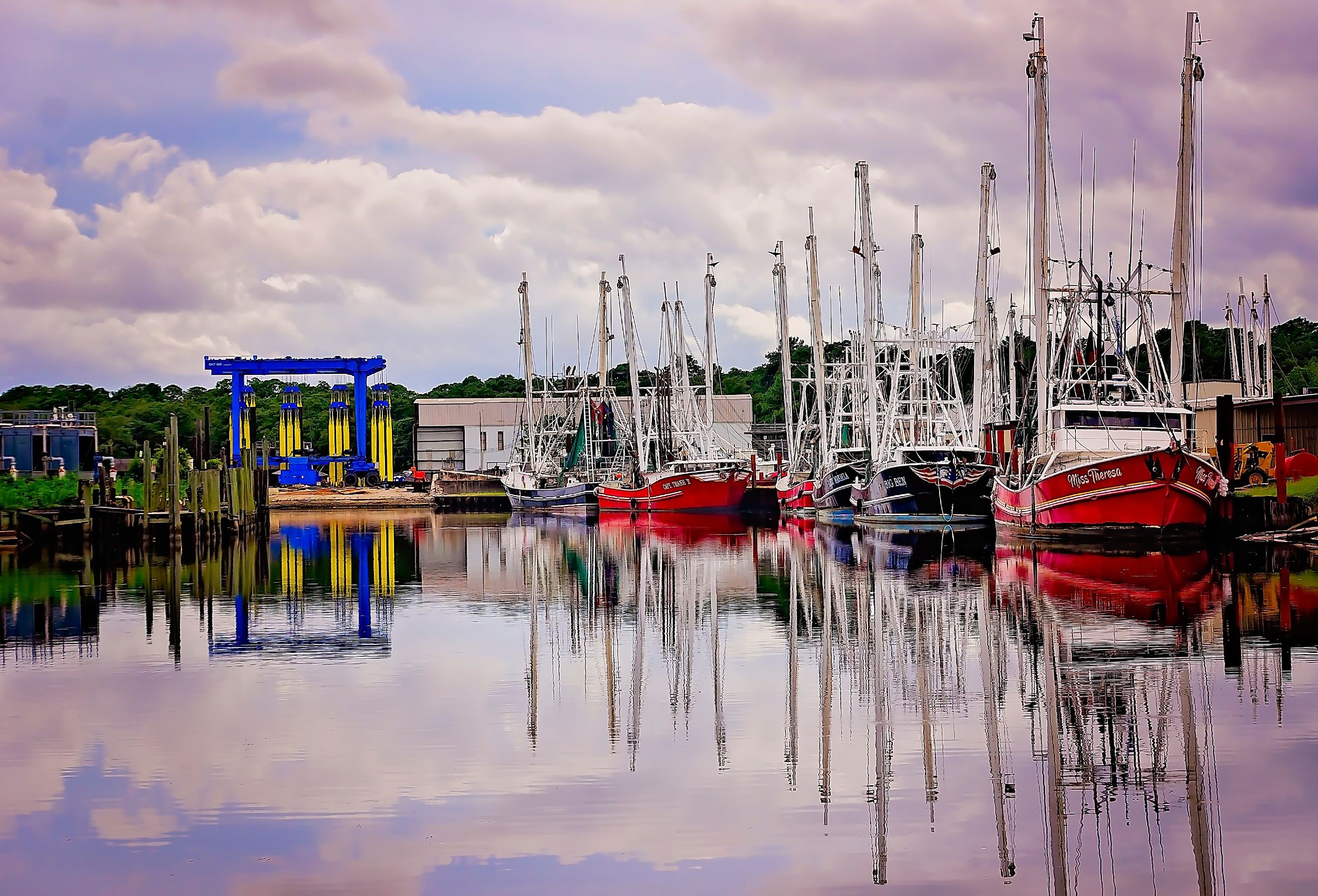 Shrimp boats are pictured in Bayou La Batre, Alabama. Image credit Carmen K. Sisson via Shutterstock