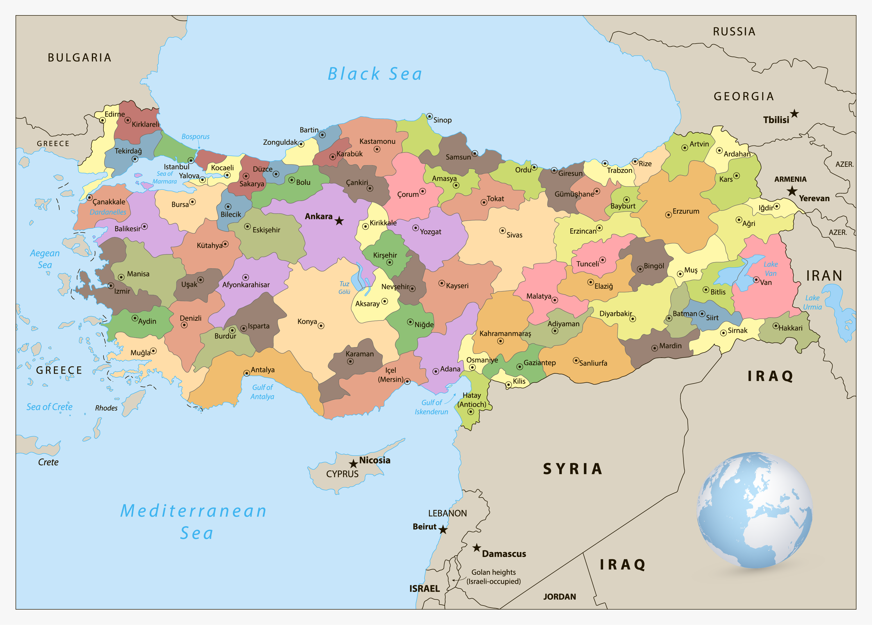 political map of turkey and surrounding countries