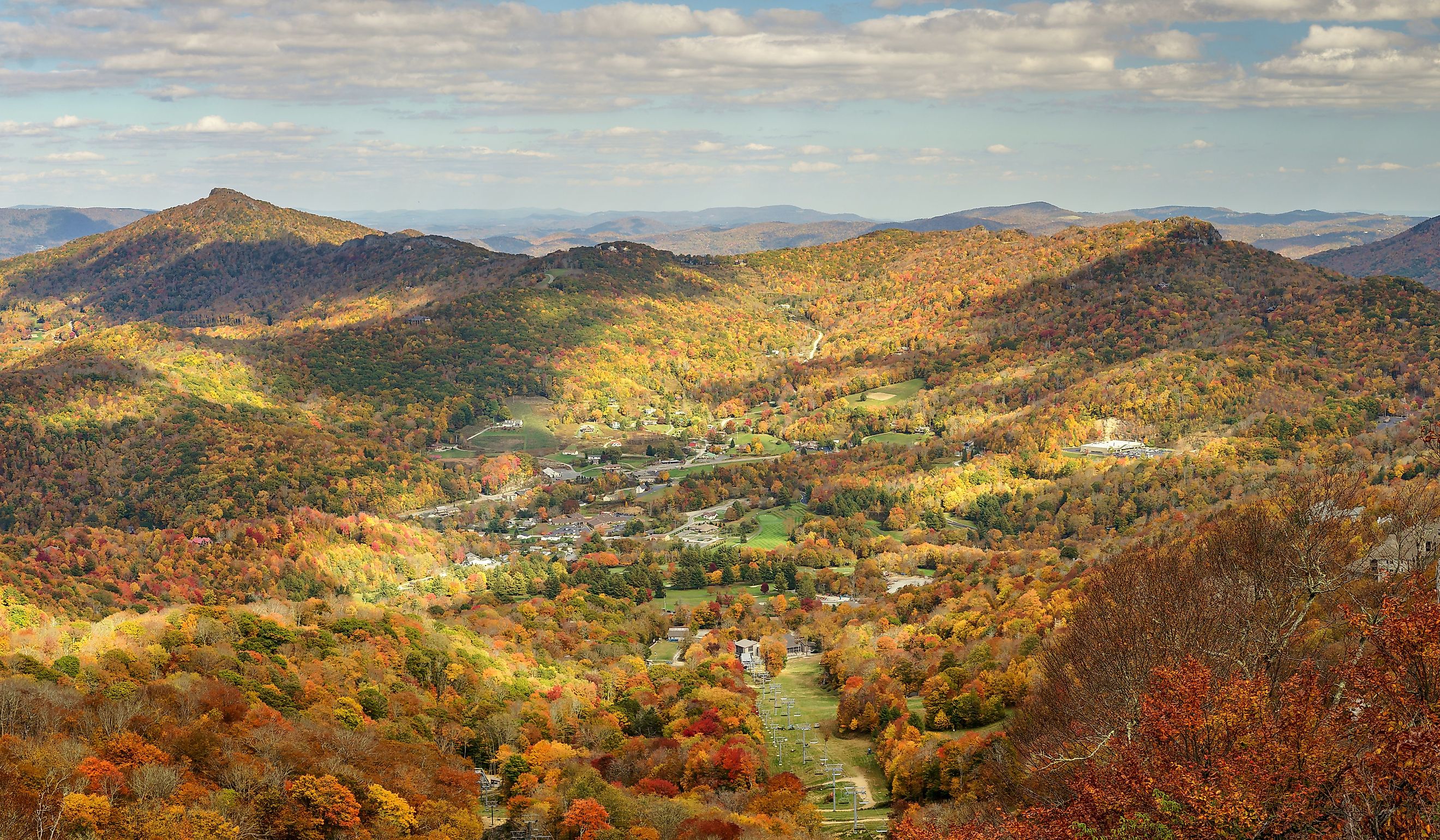 From the top of Sugar Mountain looking at Tyne Castle in Banner Elk North Carolina Blue Ridge Mountains.