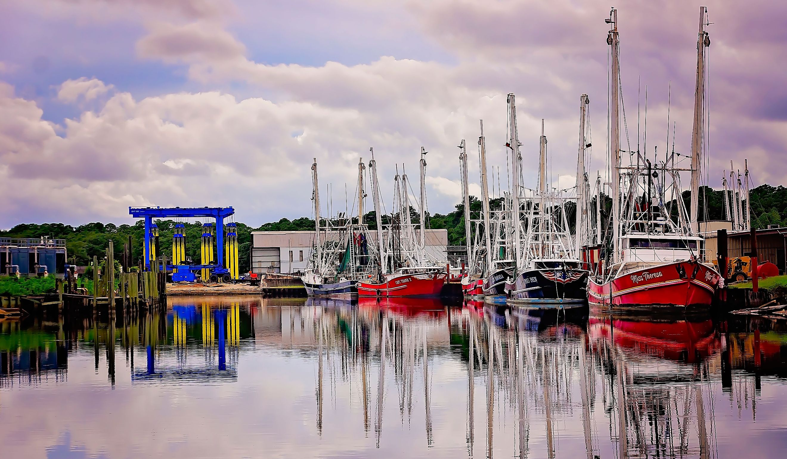 Shrimp boats are pictured in Bayou La Batre, Alabama. The city is known as the Seafood Capital of Alabama. Editorial credit: Carmen K. Sisson / Shutterstock.com