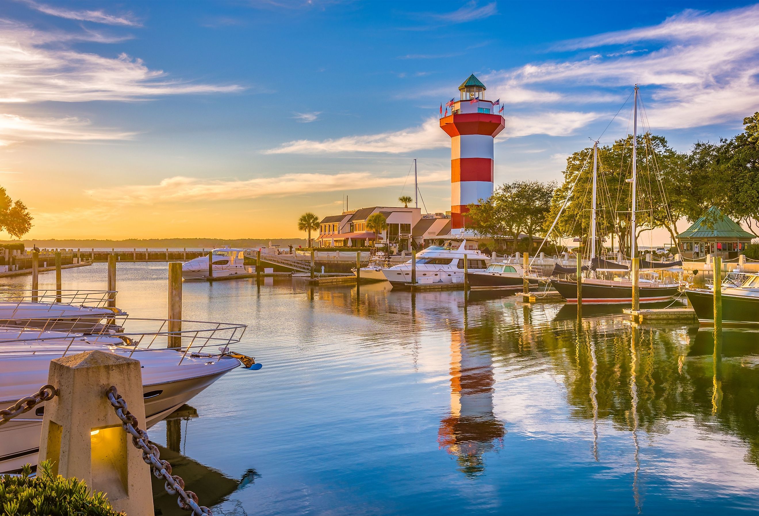 Hilton Head, South Carolina, lighthouse at dusk.