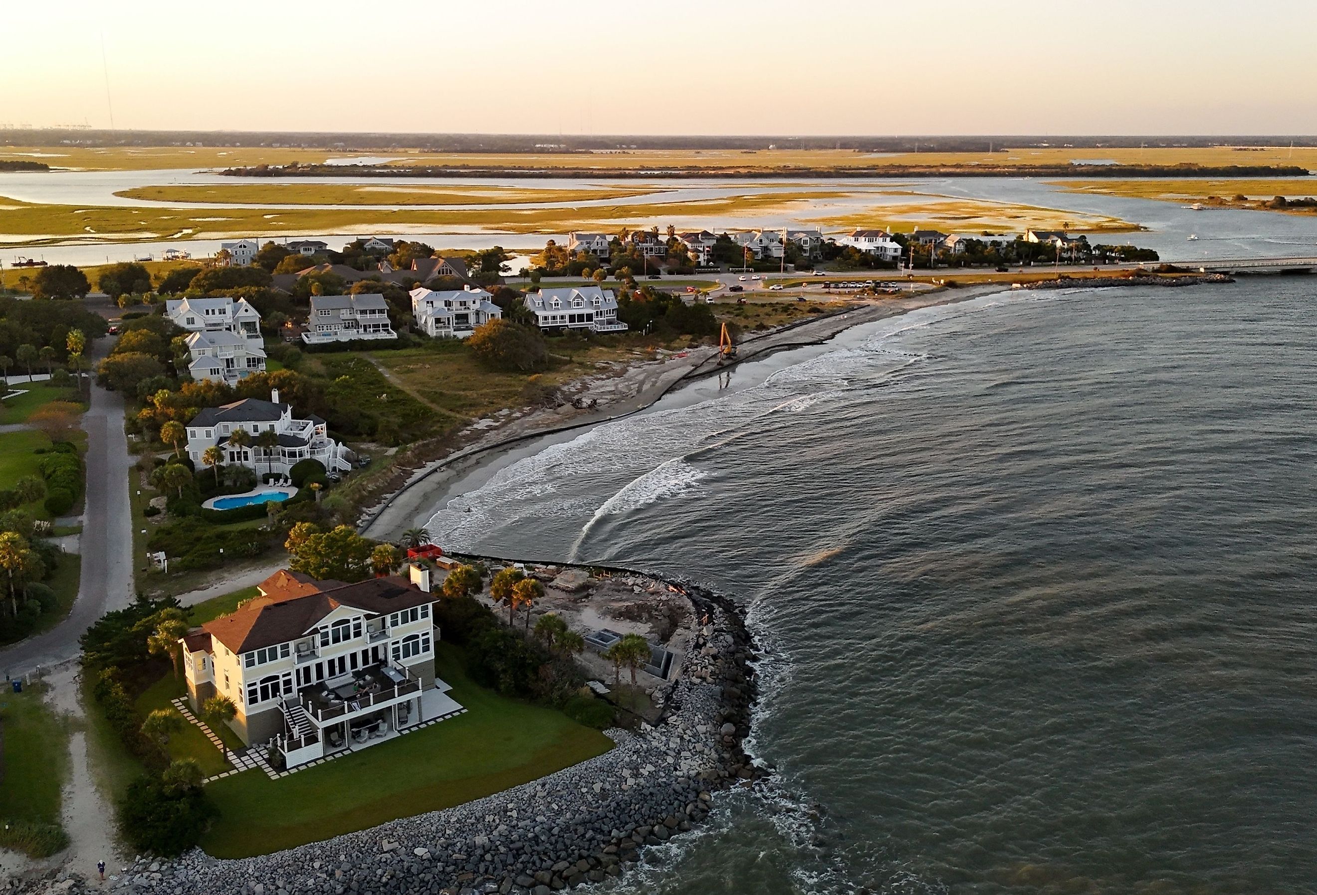 Sullivan’s Island shoreline with beachside houses of South Carolina