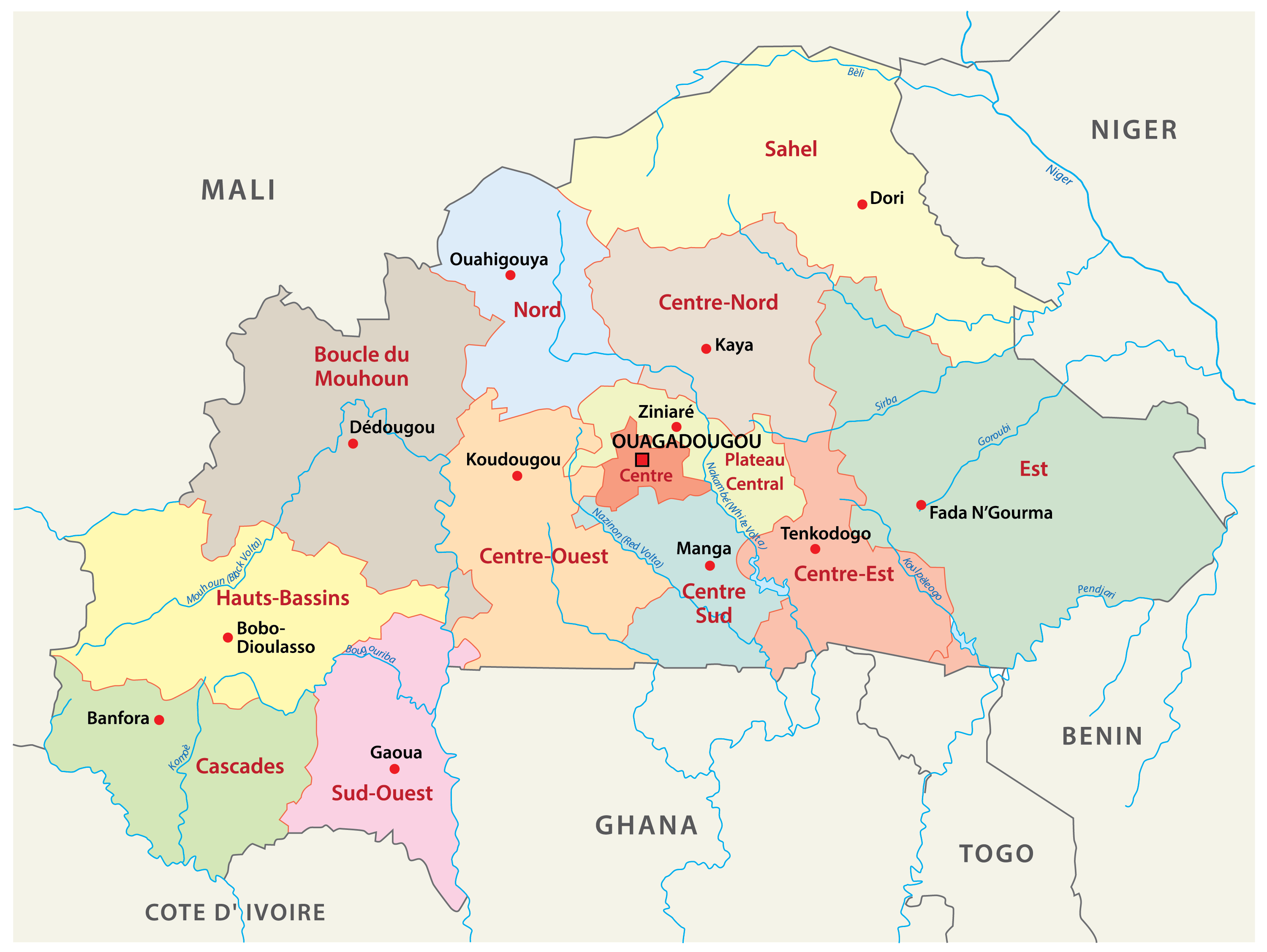 Regions Of Burkina Faso Map 