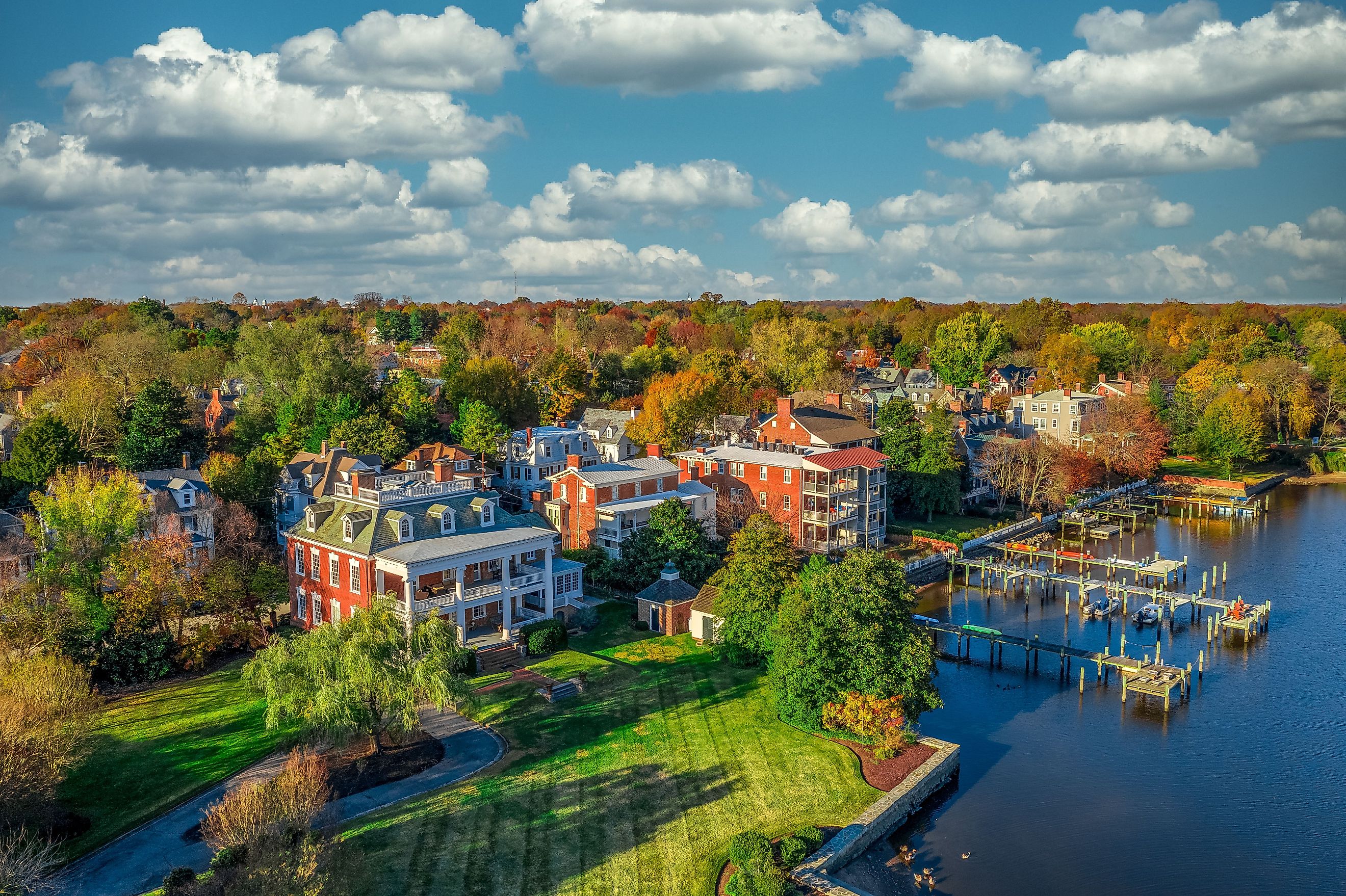 Aerial summer view of colonial Chestertown on the Chesapeake Bay in Maryland