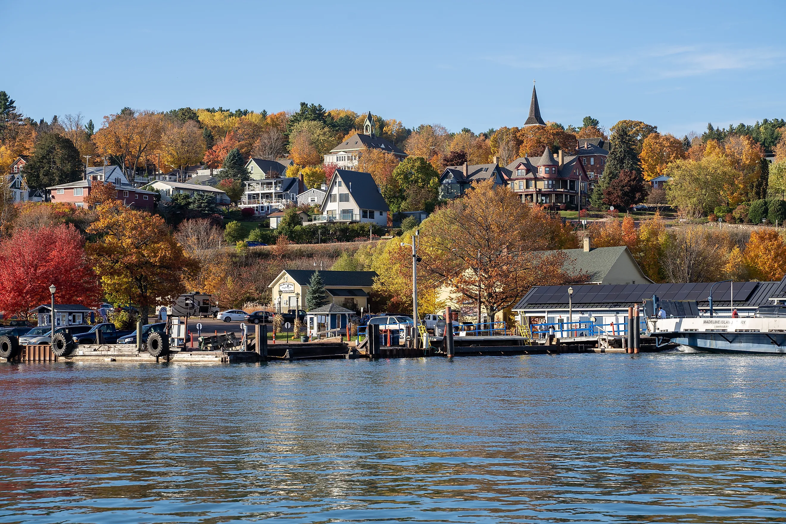 Cityscape view of Bayfield Wisconsin, as seen from the shores of Lake Superior.