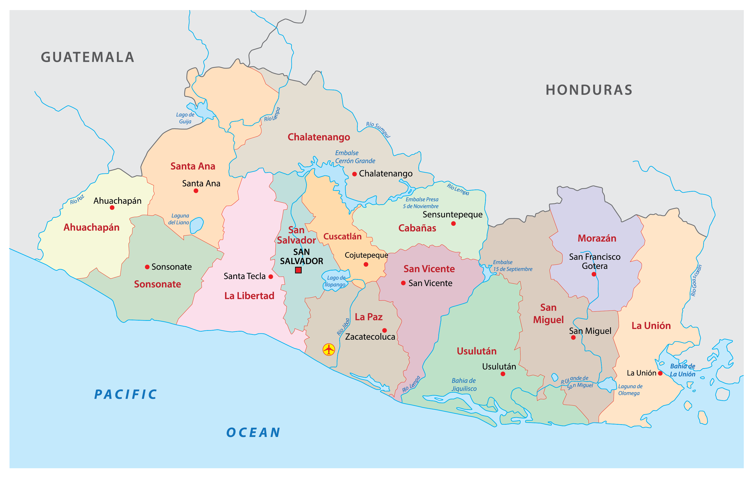 El Salvador Departments Map 