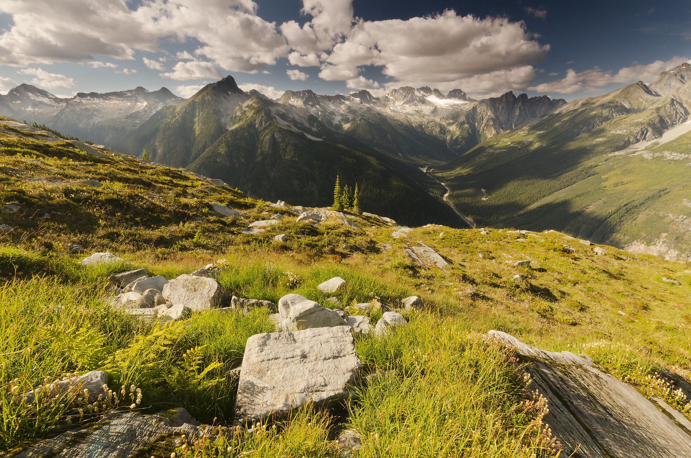 Amazing Rocky Mountains. View from Abbott Ridge in Glacier National Park, British Columbia, Canada