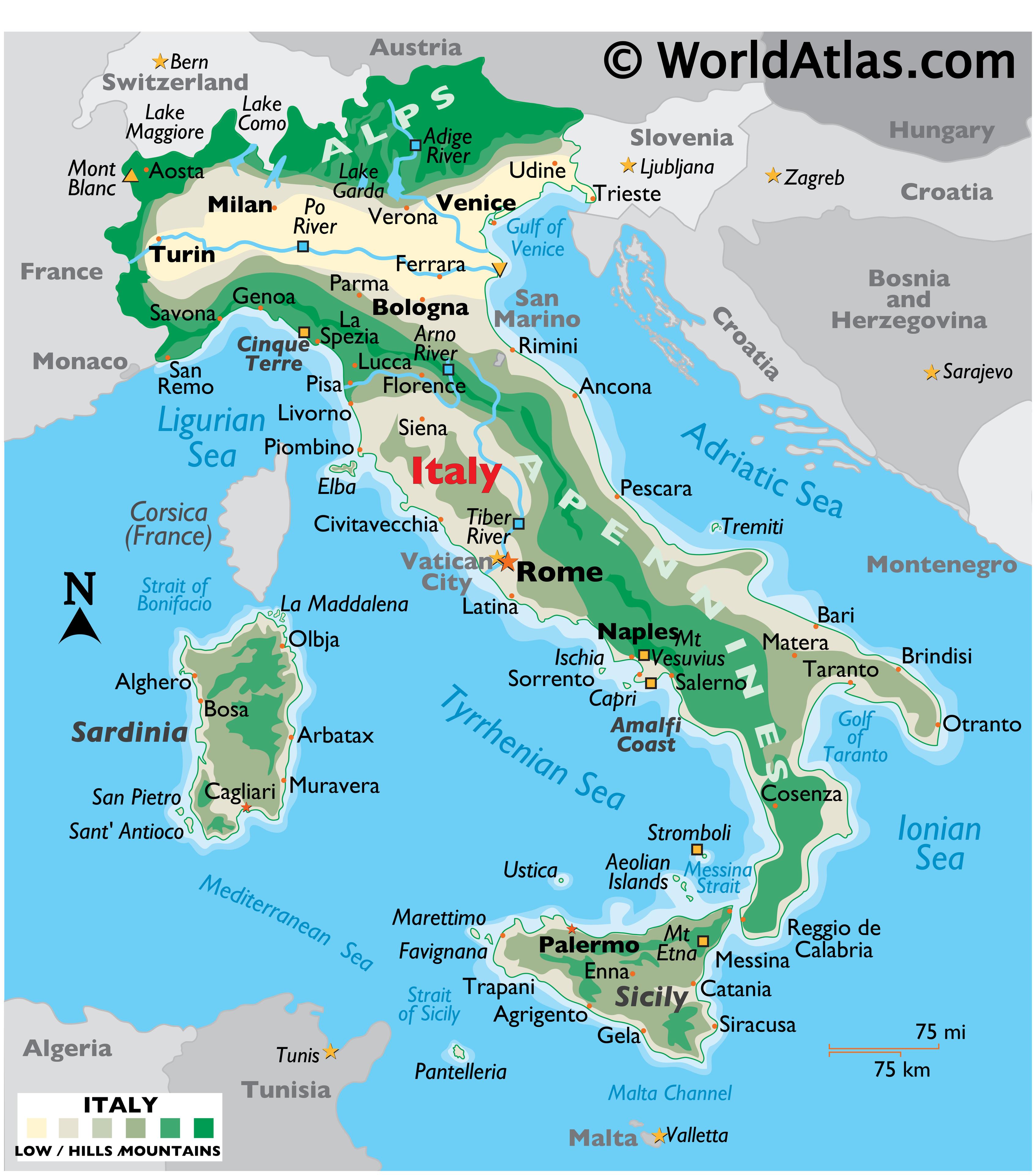 italian peninsula on world map