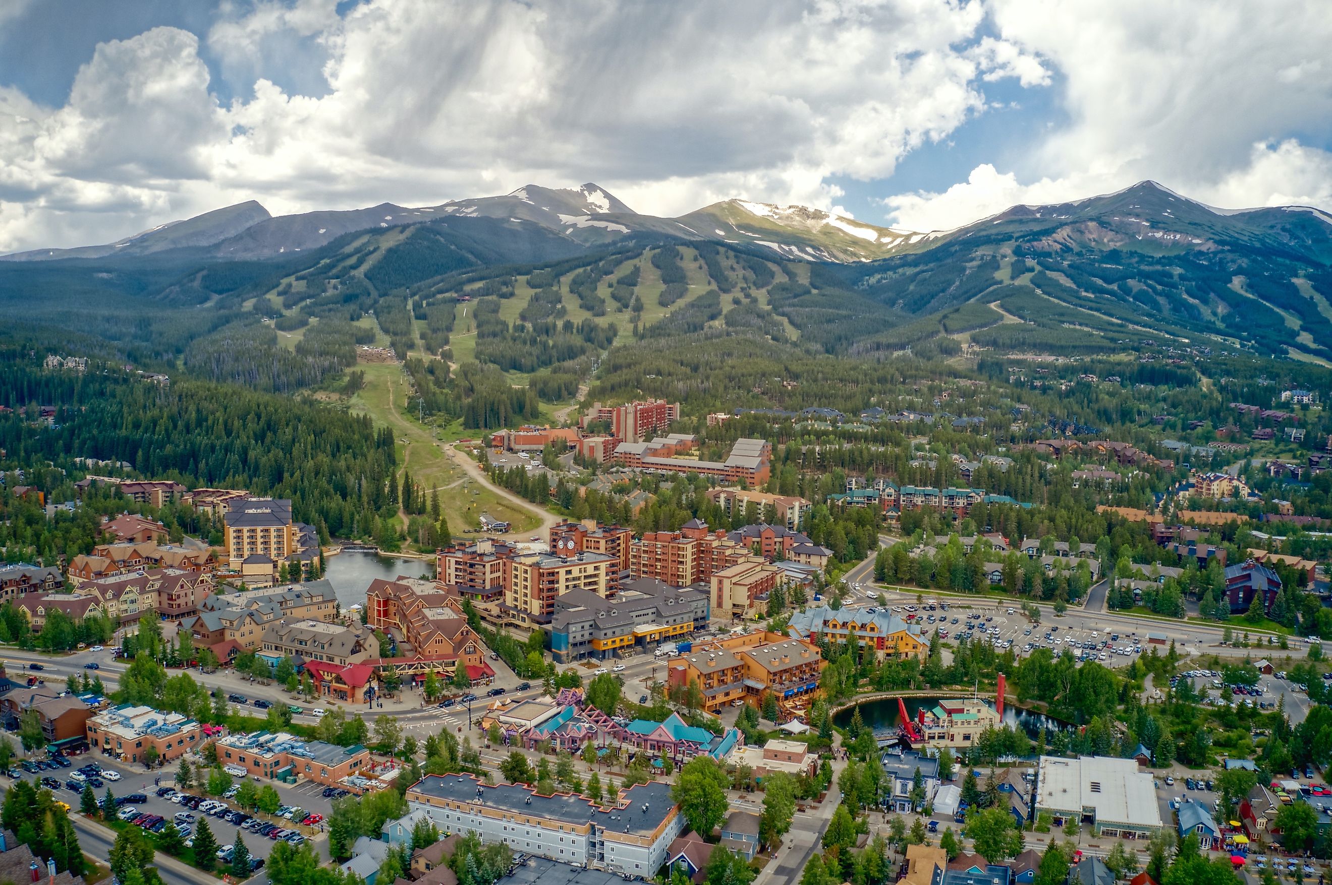 Aerial view of the famous ski resort town of Breckenridge, Colorado.