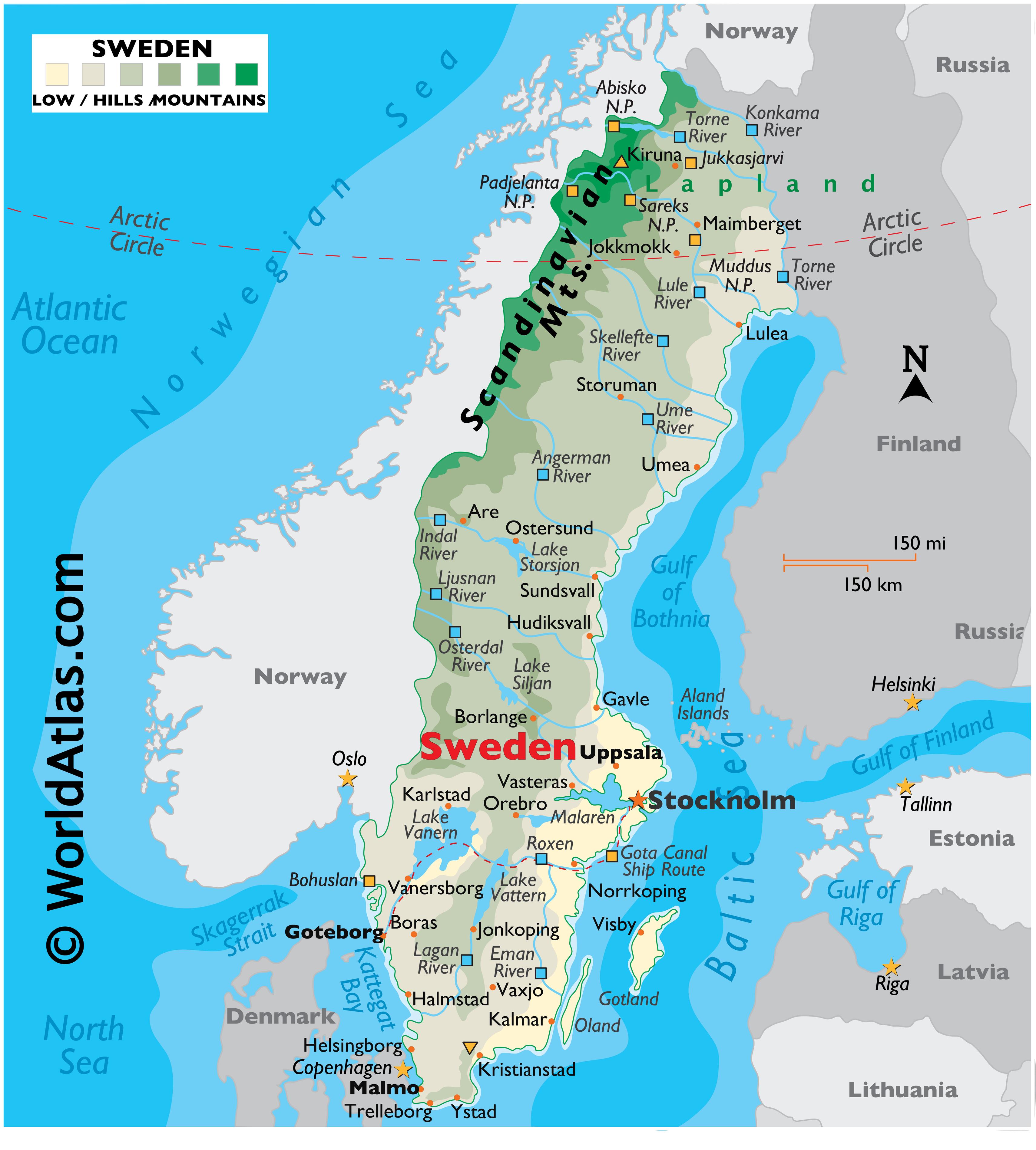 Озера Швеции на карте