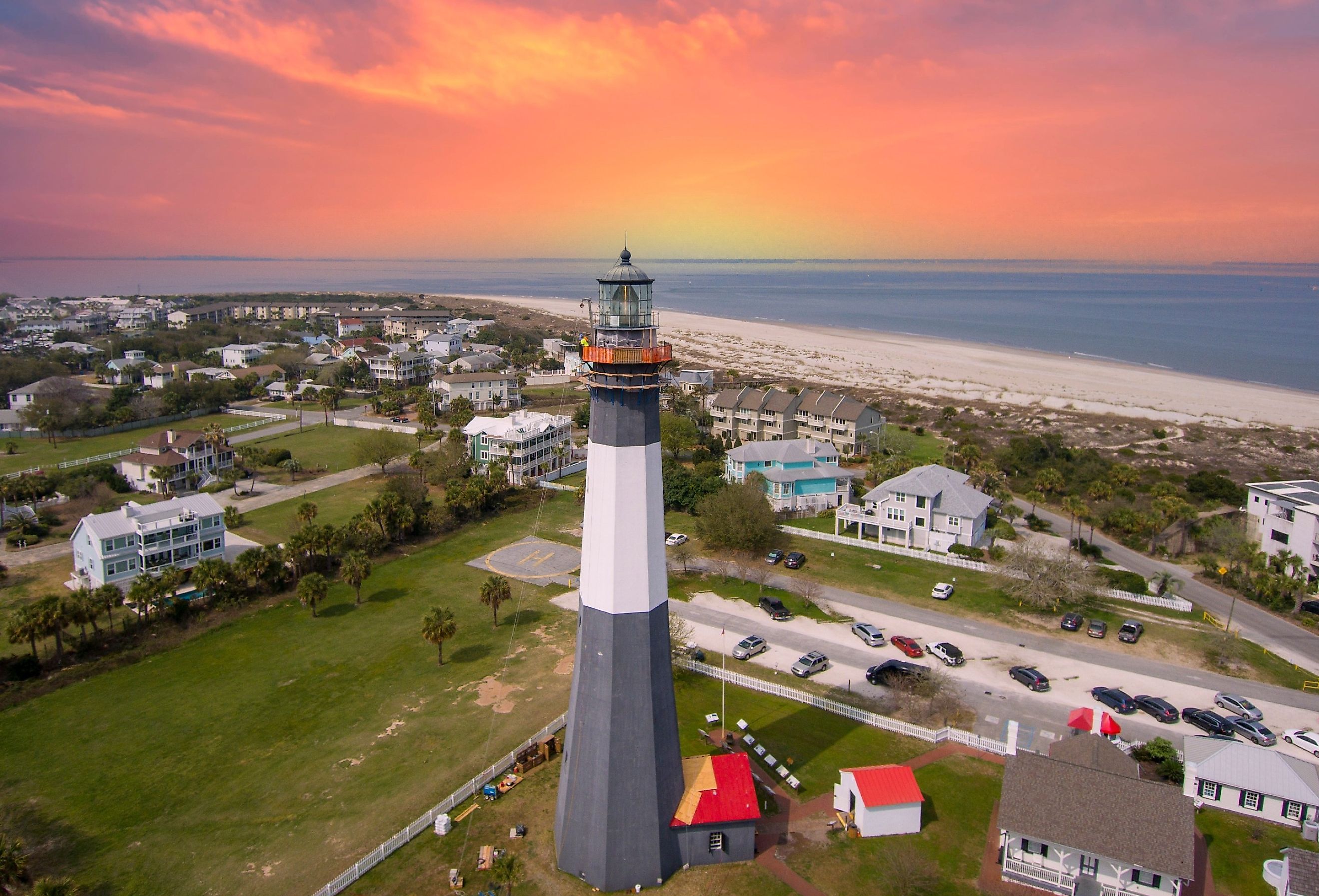 Overlooking Tybee Island Beach with the lighthouse, Georgia.