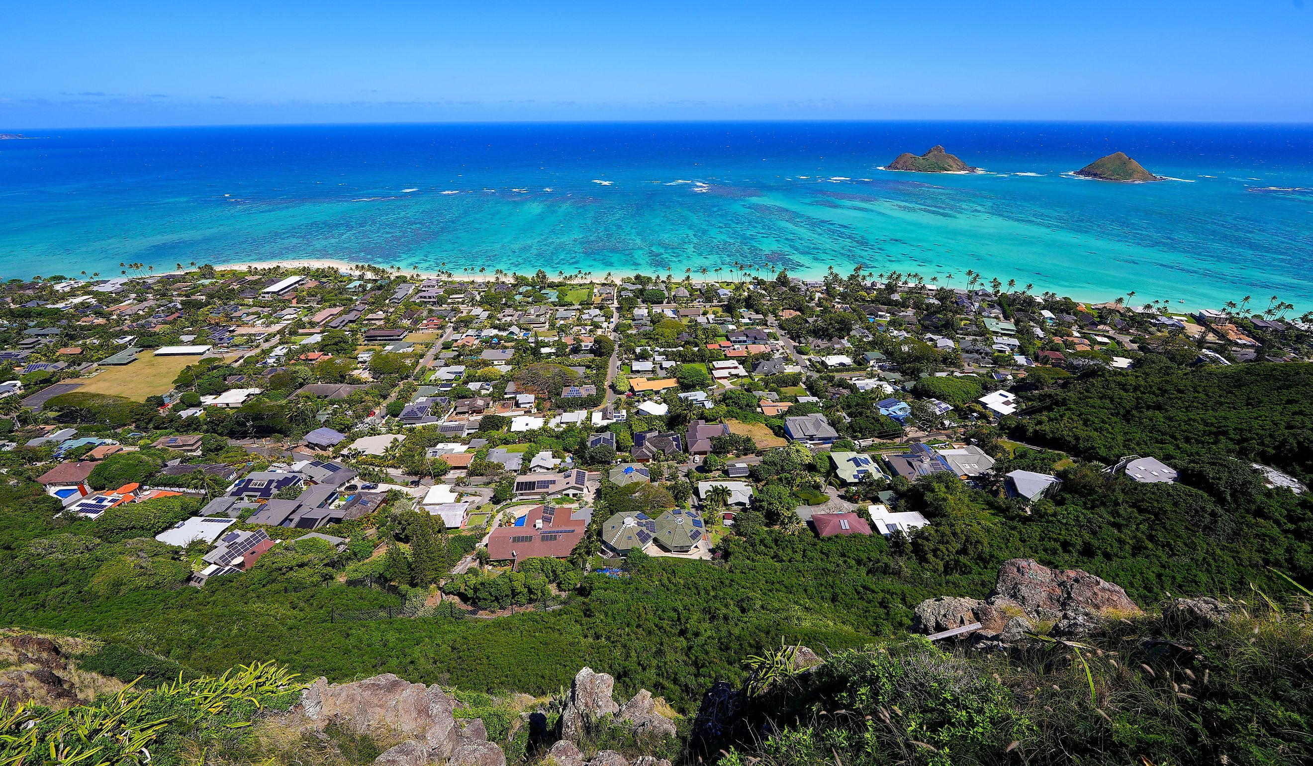 Oceanfront neighborhood of Lanikai Beach in Kailua.