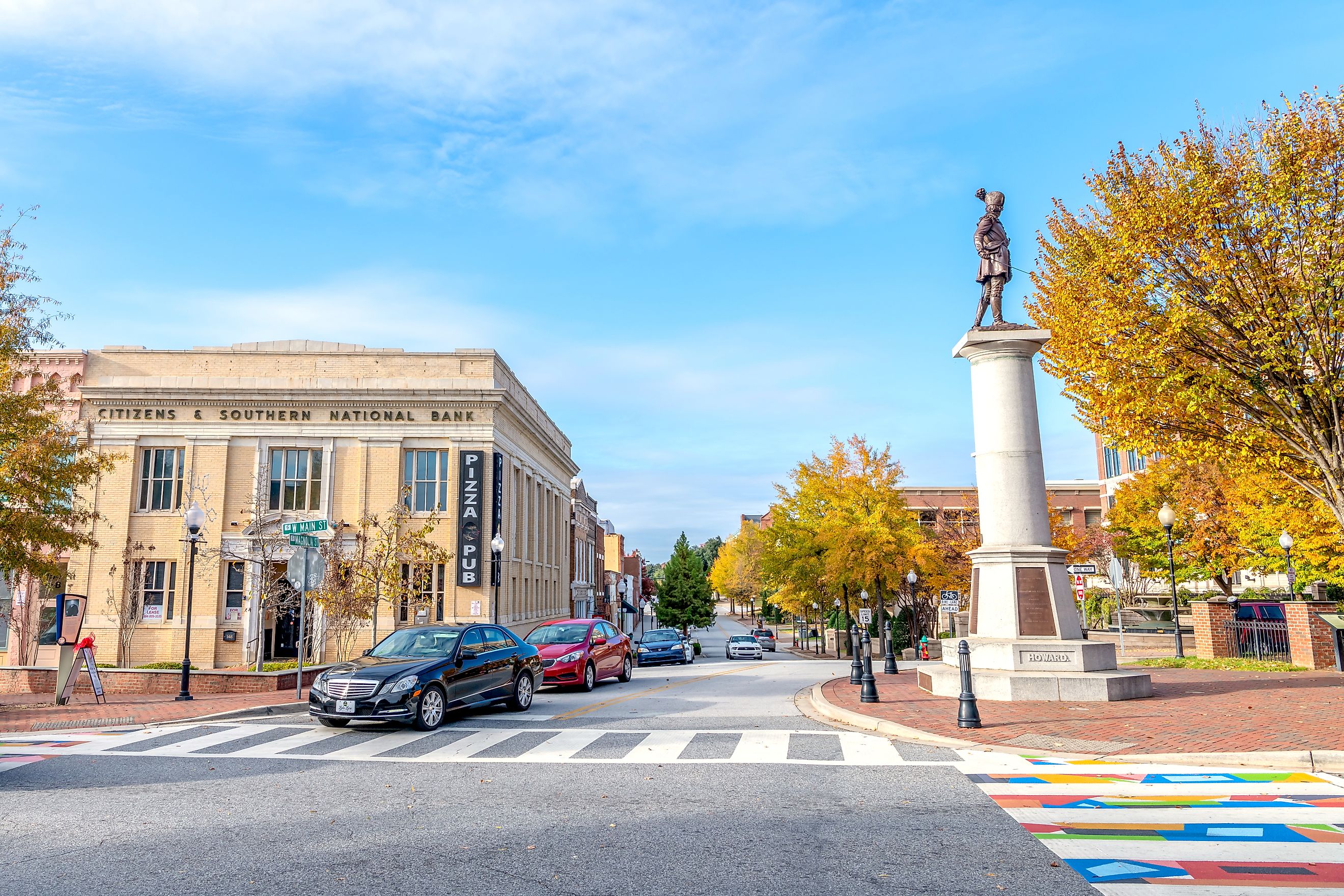 Citizens and Southern National Bank building, a historic landmark in downtown Spartanburg. Editorial credit: Page Light Studios / Shutterstock.com.