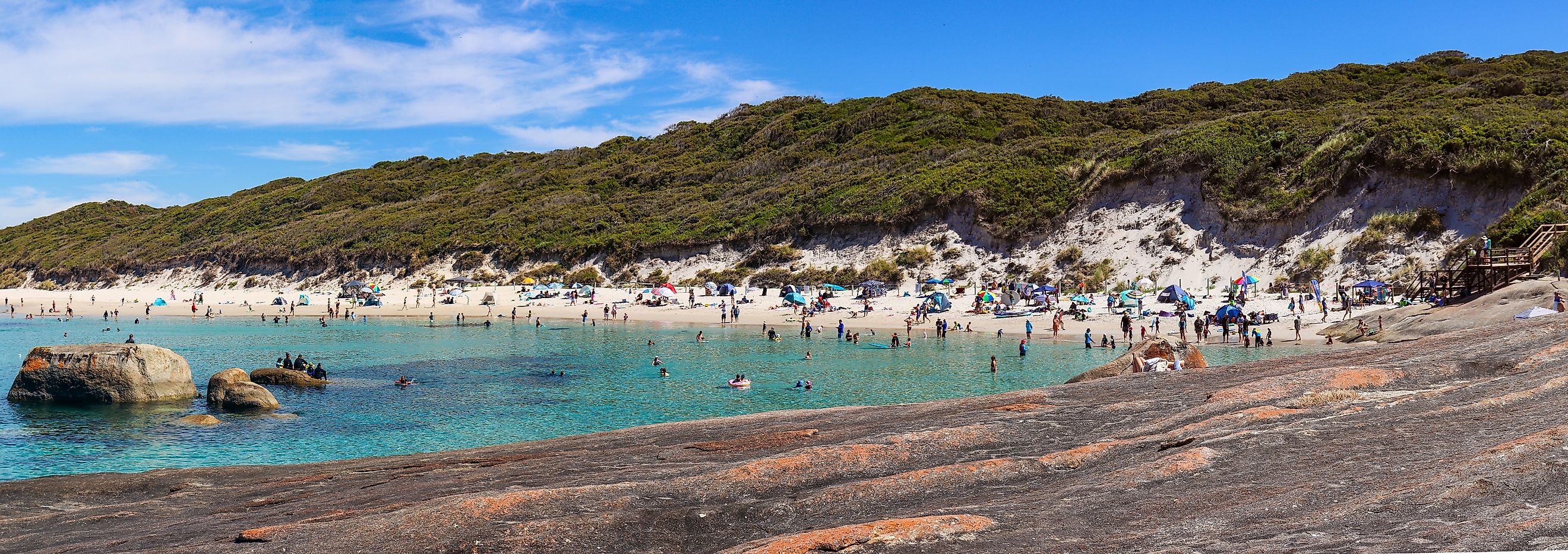 People enjoying the beach at Greens Pool in Denmark, Western Australia. Editorial credit: Leanne Irwin / Shutterstock.com