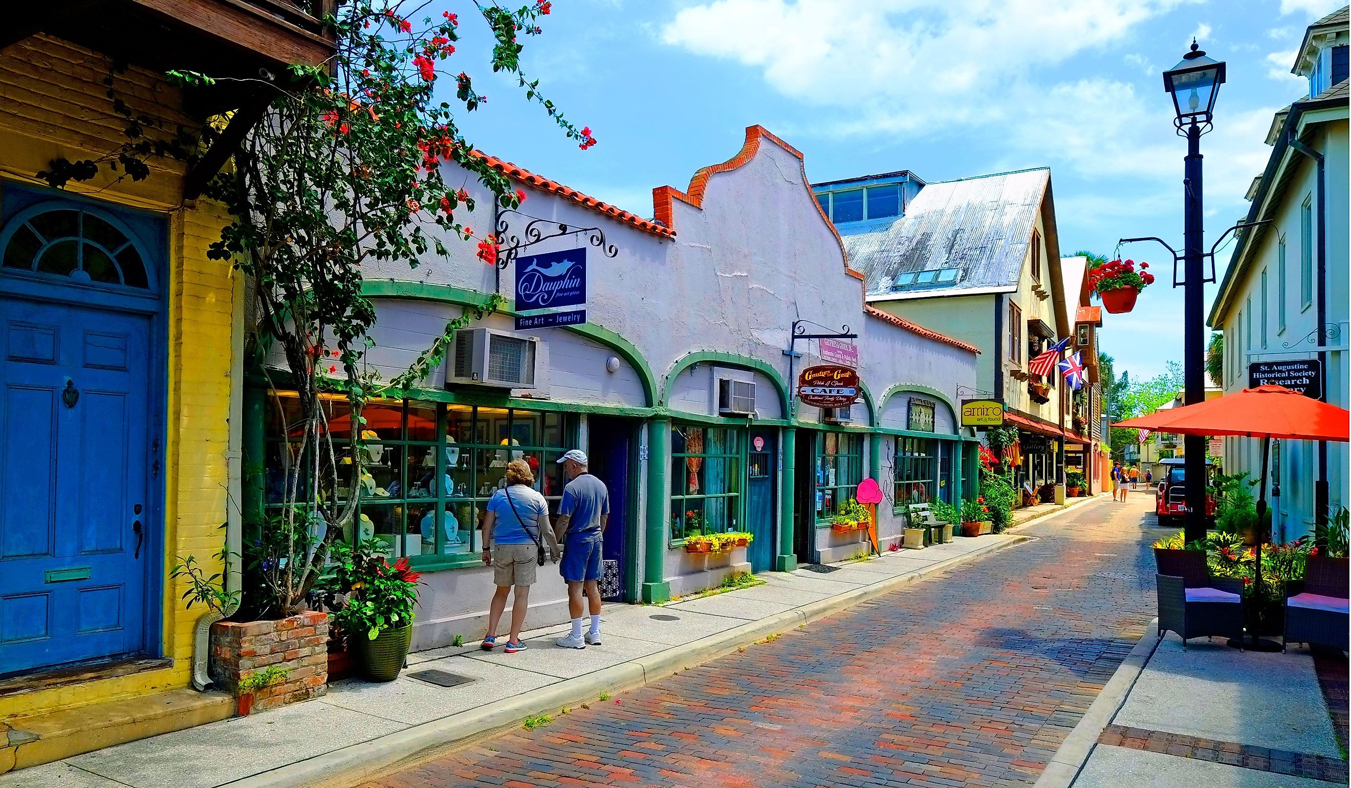 Aviles street shopping district in the Historic St. Augustine Florida the oldest city in America. Editorial credit: Dennis MacDonald / Shutterstock.com