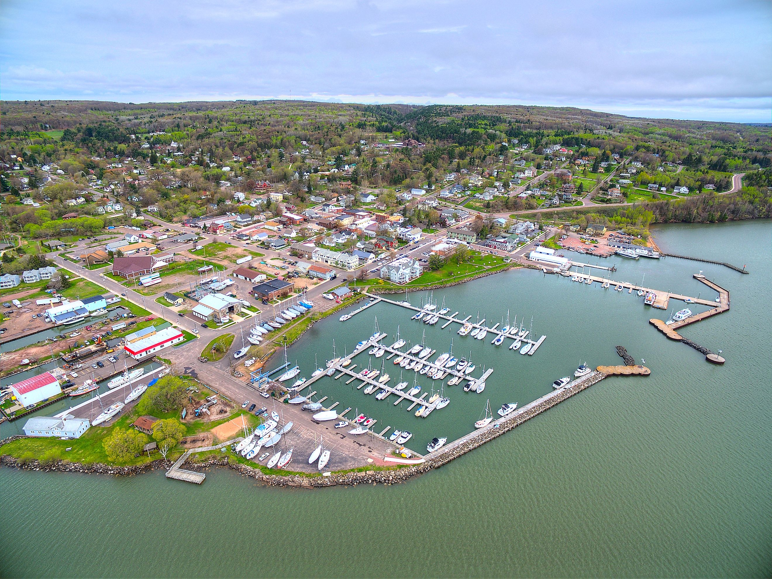 Aerial view of Bayfield, Wisconsin.