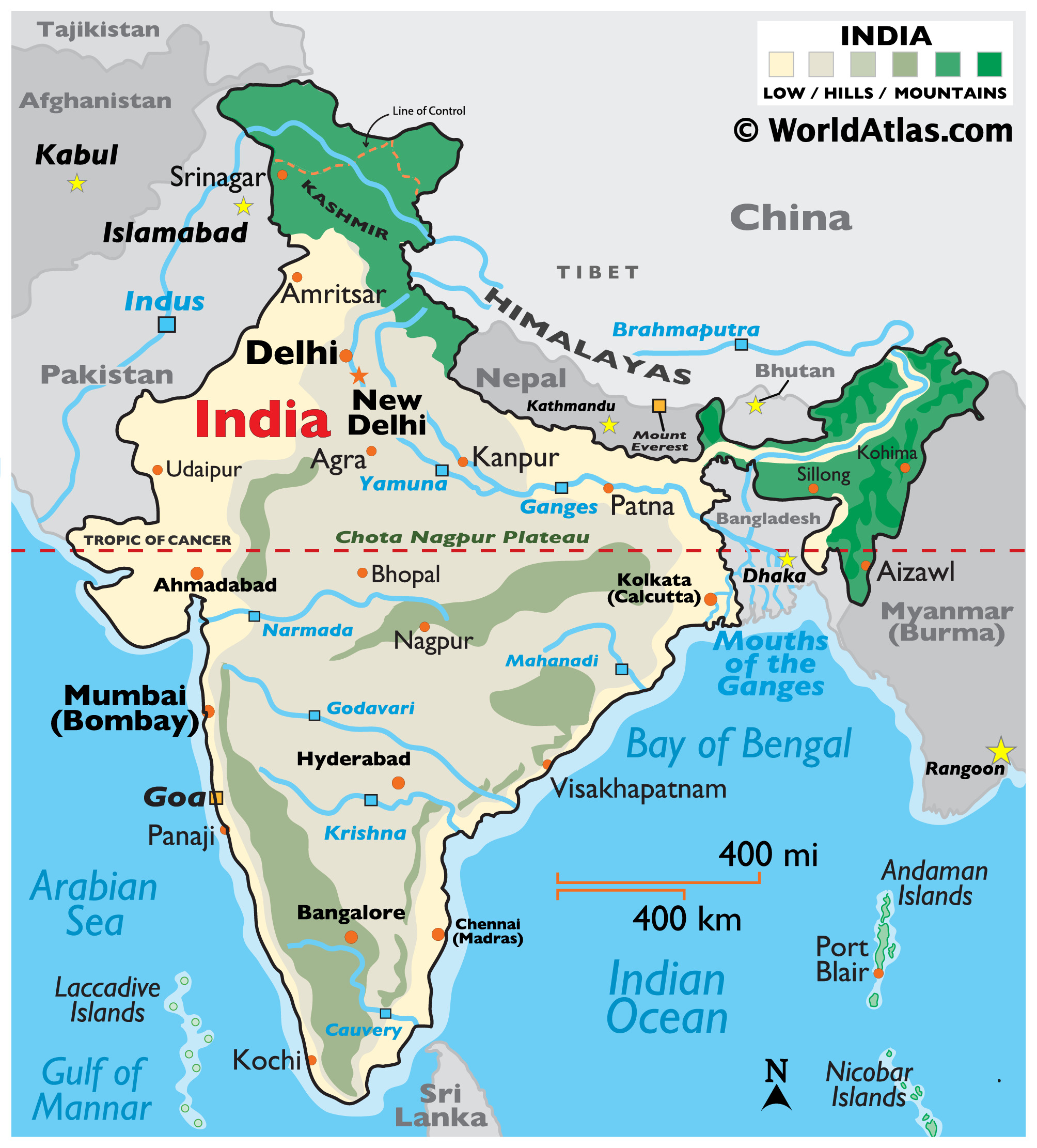 Горы Индии на карте