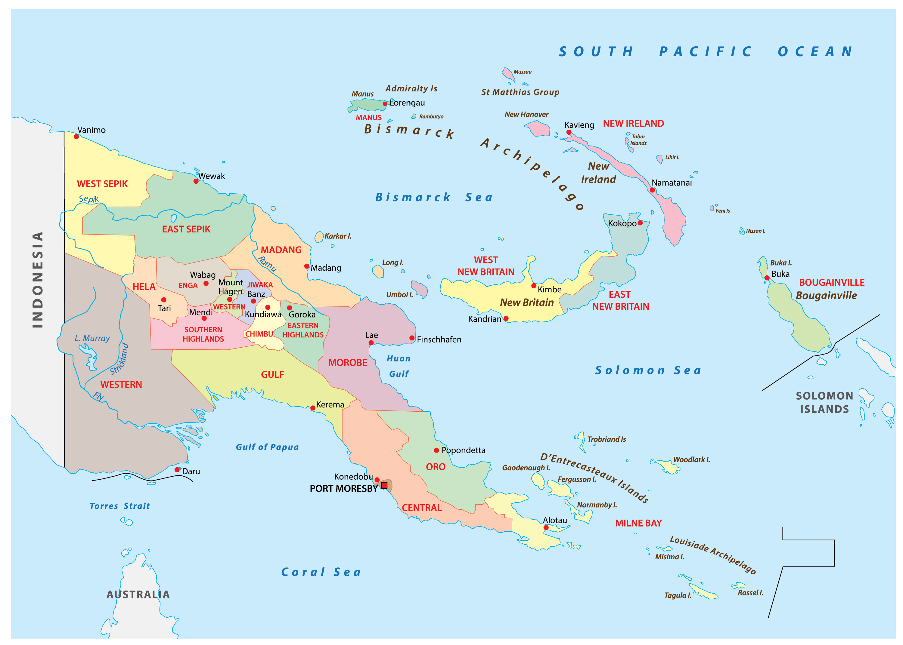 Papua New Guinea Provinces Map 