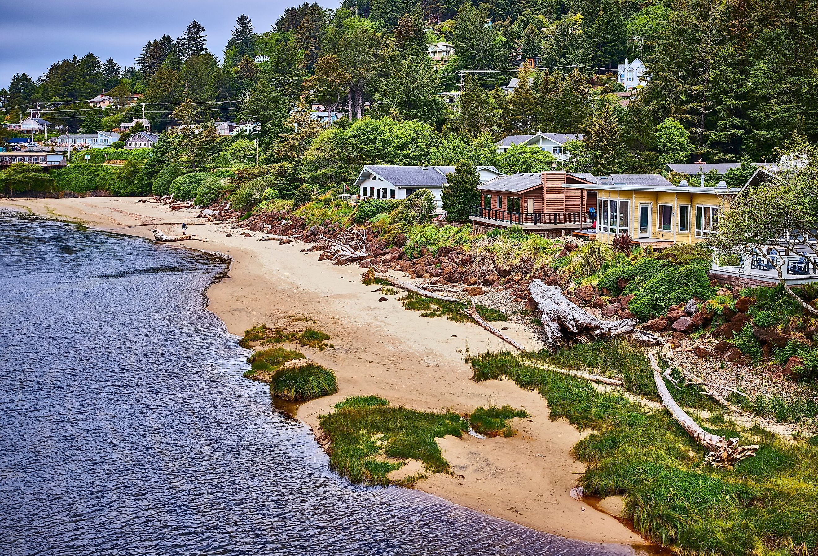 Beachfront homes in the town of Yachats, Oregon.