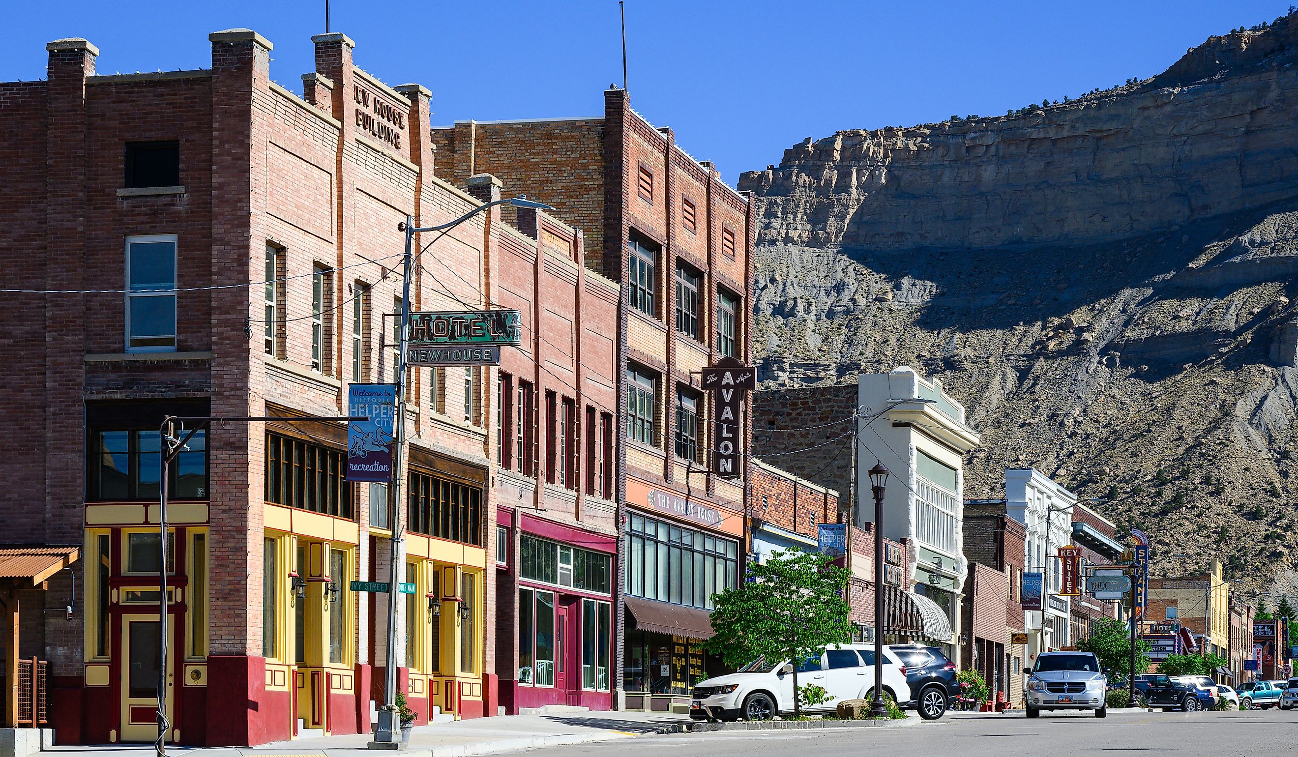 Main Street in Helper Utah with historic buildings. Editorial credit: Ian Dewar Photography / Shutterstock.com.