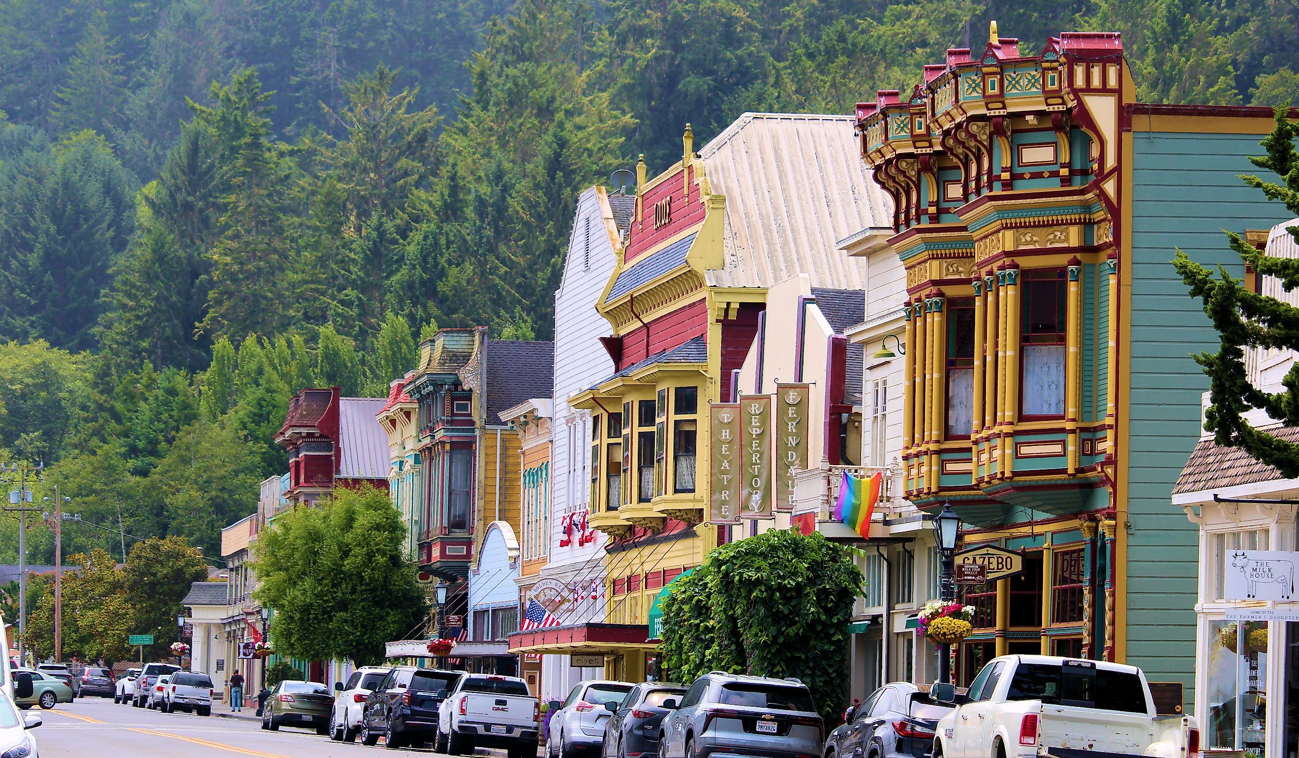 Vintage buildings with stores and restaurants taken in Ferndale, CA. Editorial credit: photojohn830 / Shutterstock.com