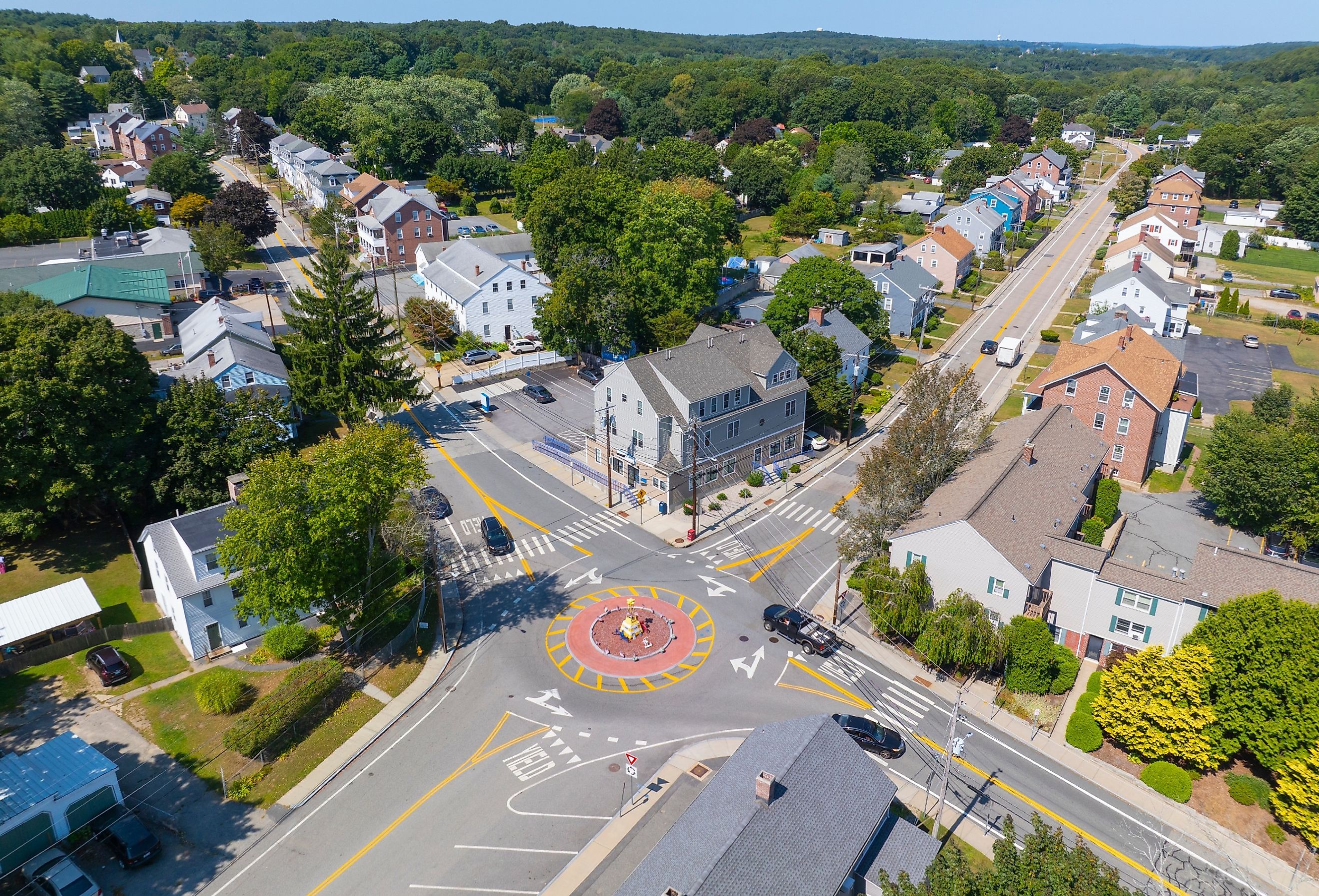 Main Street at School Street in the town of Lincoln, Rhode Island.