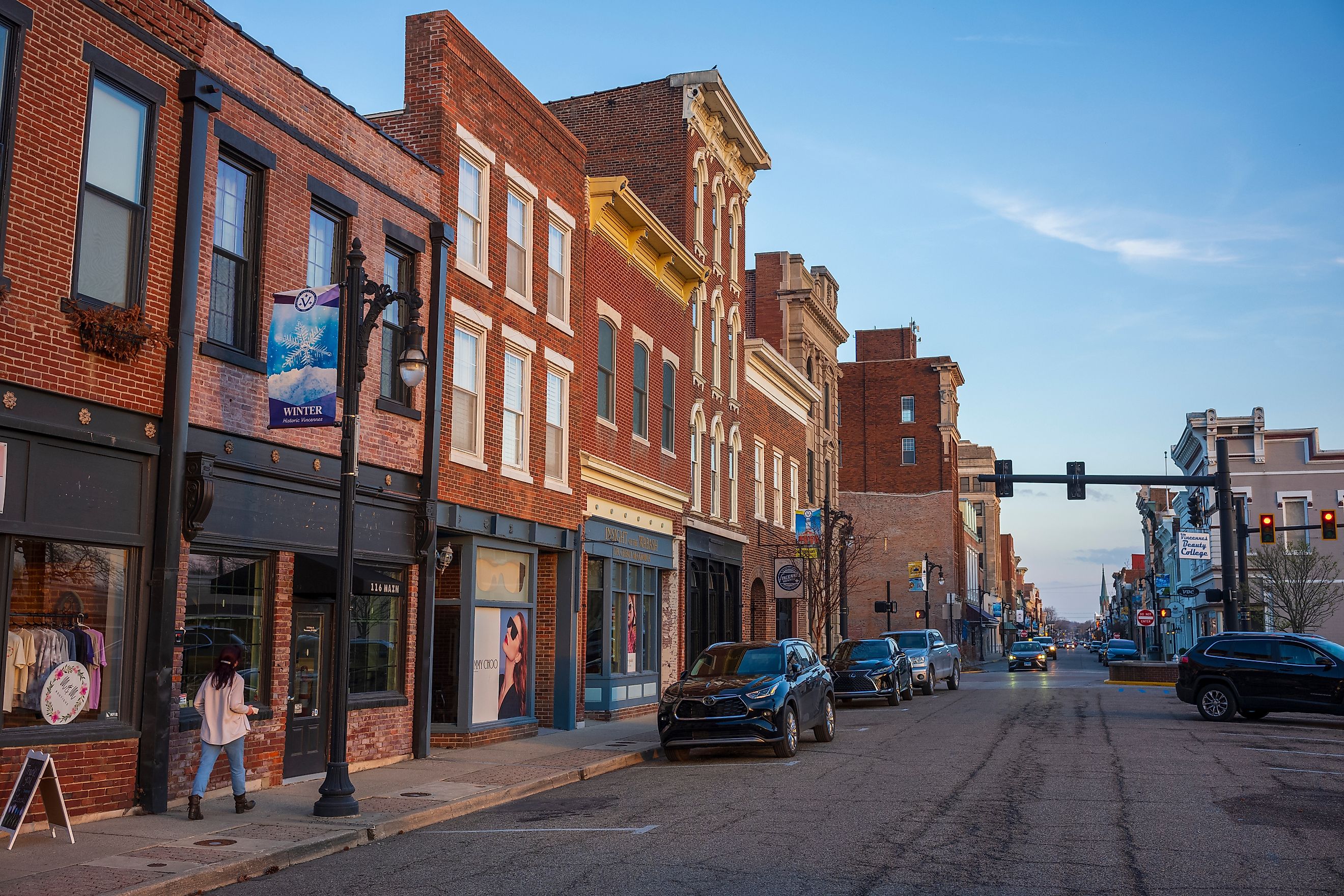 Rustic buildings along Main Street in Vincennes, Indiana. Editorial credit: JWCohen / Shutterstock.com