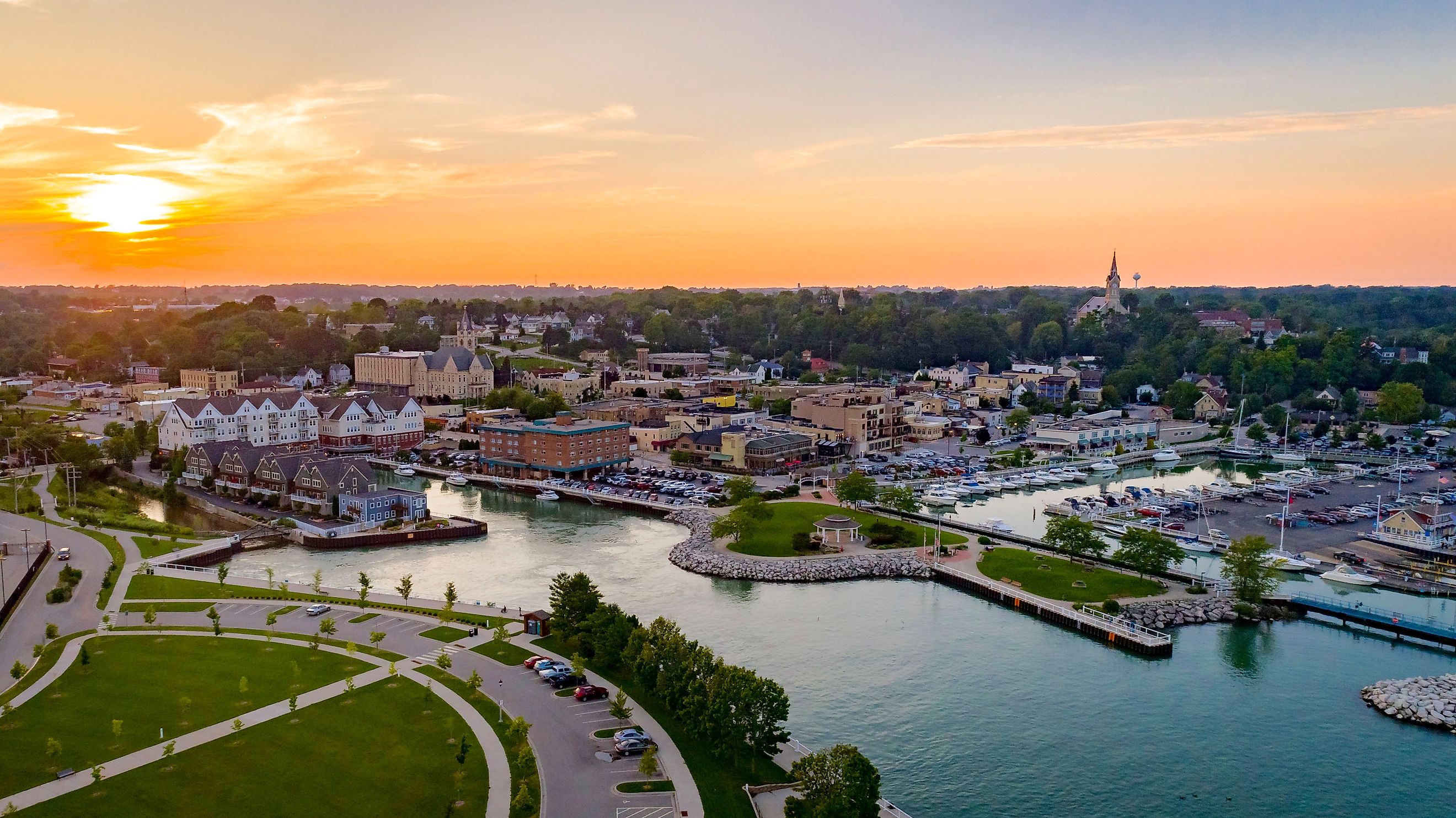 A serene sunset over the Port Washington, Wisconsin marina.