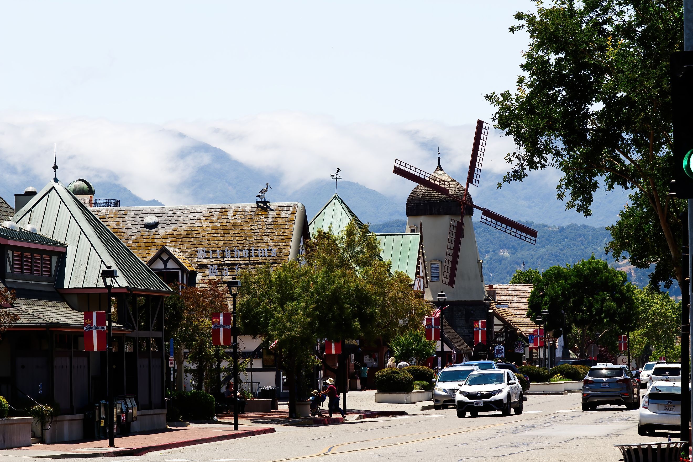 Windmill and buildings in the town of Solvang, California. Editorial credit: Jeff Cleveland / Shutterstock.com