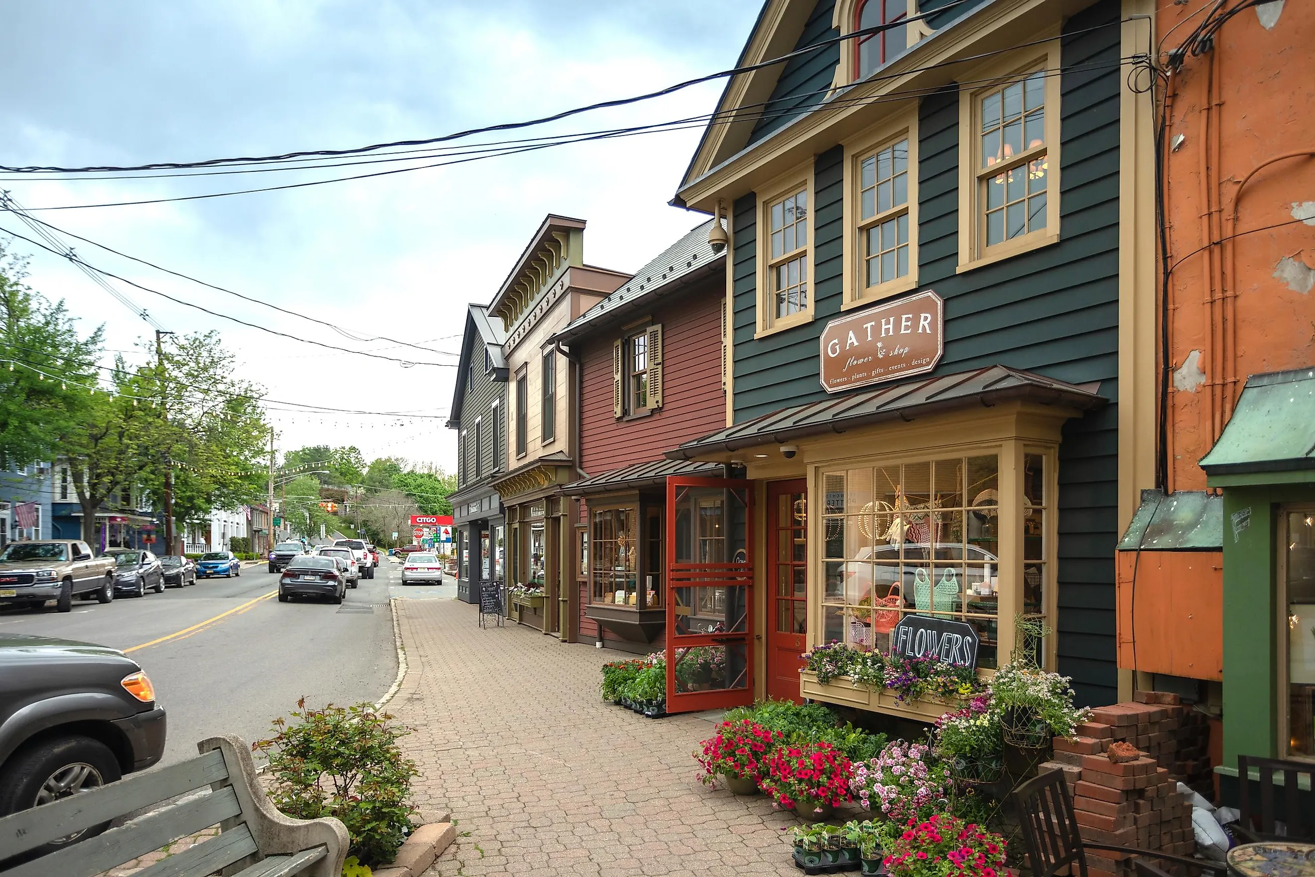 Shops in a City Center in Lambertville, New Jersey. Editorial credit: christianthiel.net / Shutterstock.com.