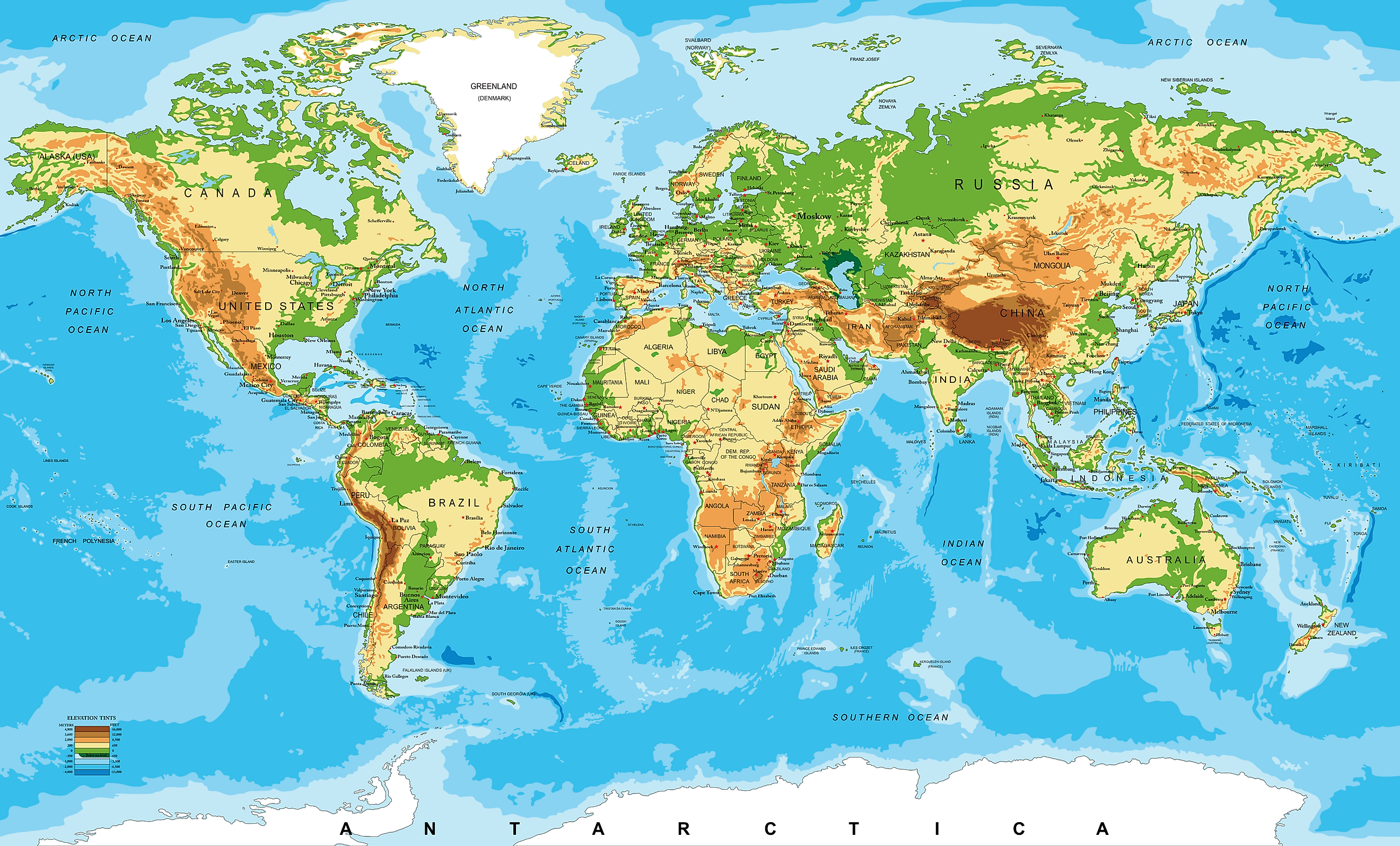 world map mountain ranges and deserts