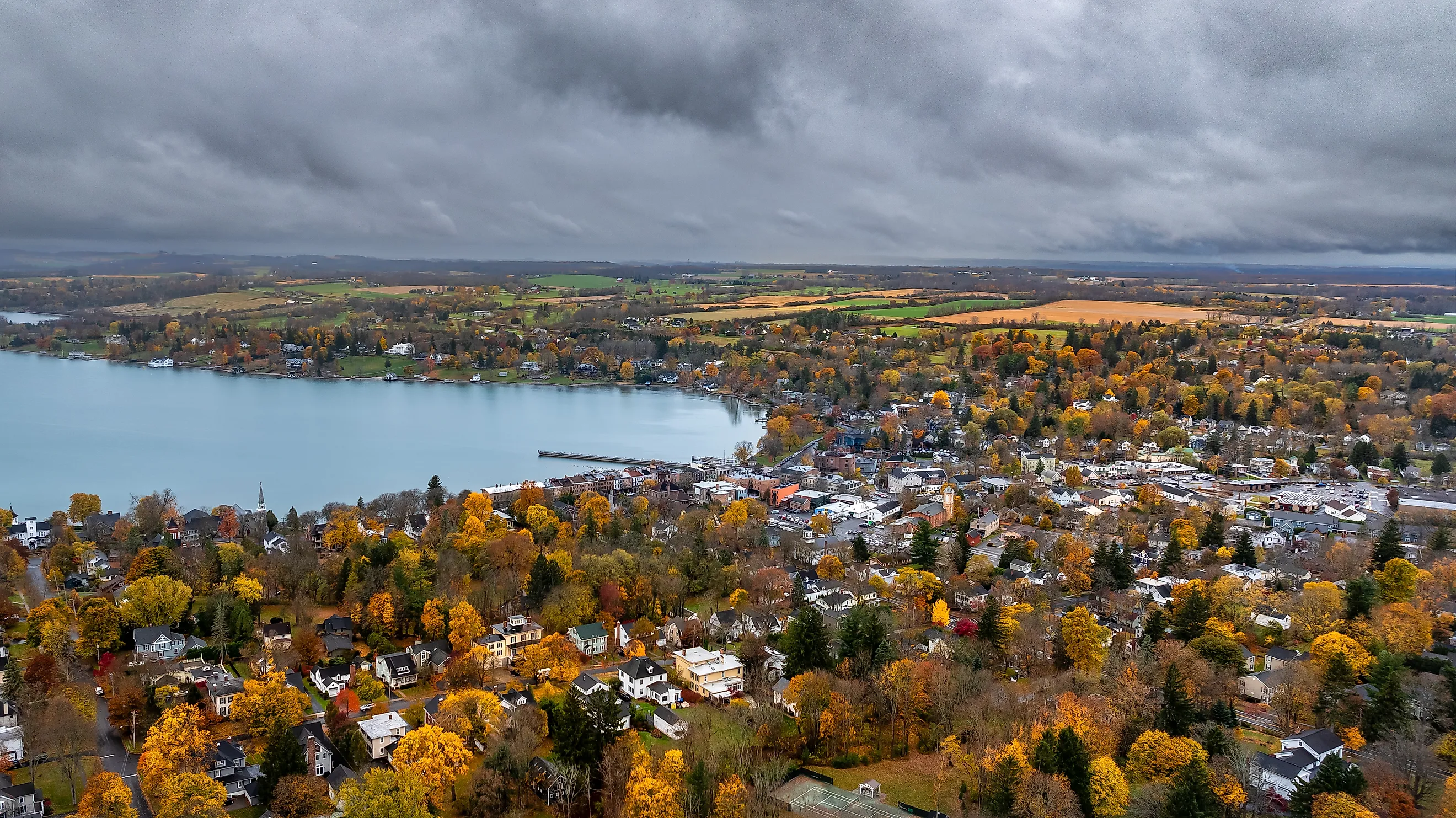 Aerial view of Skaneateles in New York.