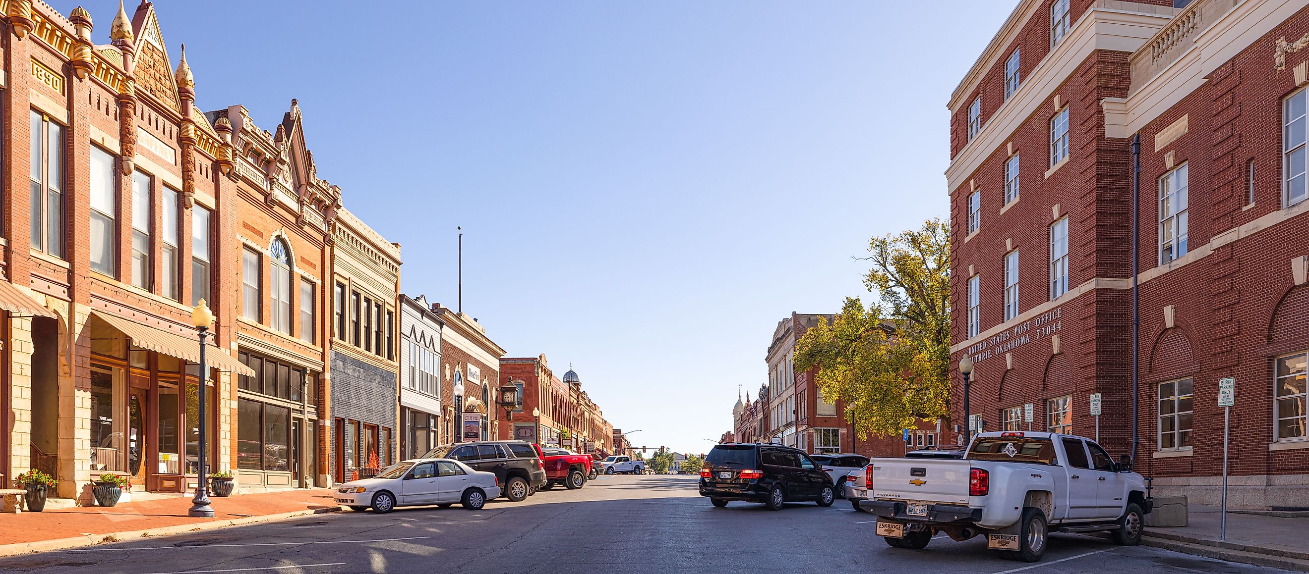 View of the old businesses district in Guthrie, Oklahoma. Editorial credit: Roberto Galan / Shutterstock.com