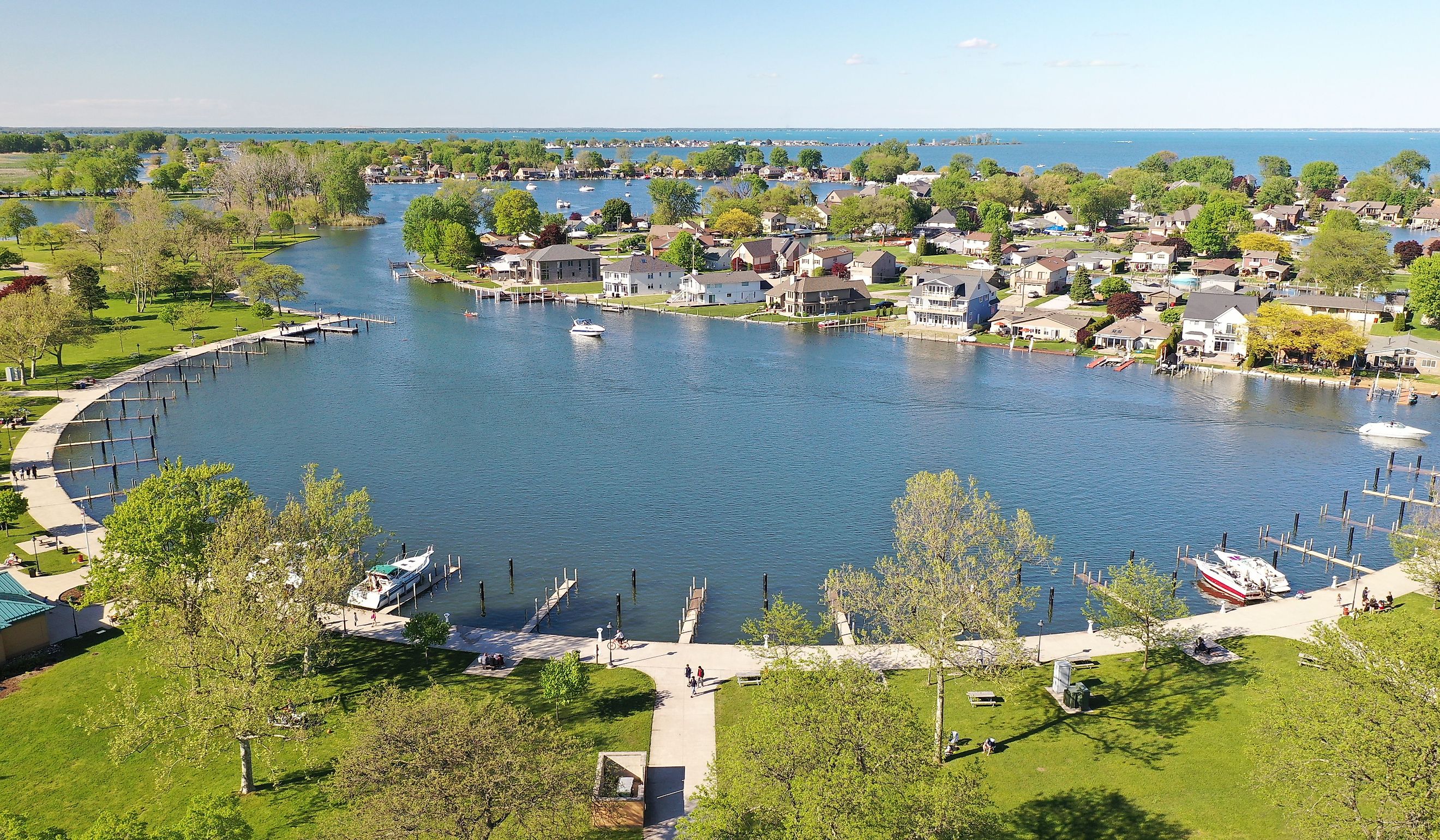 Boat dock at Metro park in Harrison Township, Michigan. Photo taken in the late spring time.