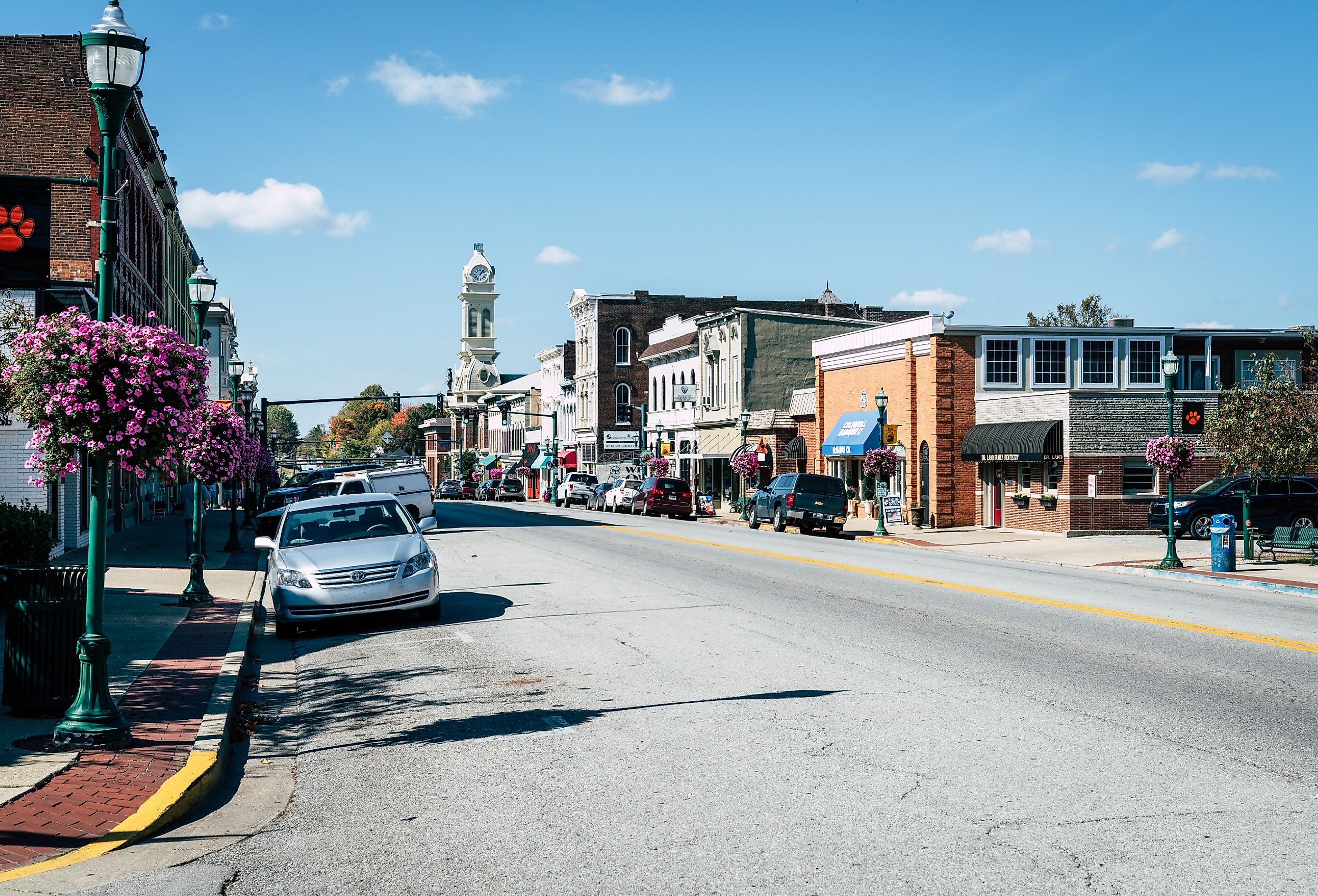 Buildings along Main Street in Georgetown, Kentucky. Image credit Alexey Stiop via Shutterstock